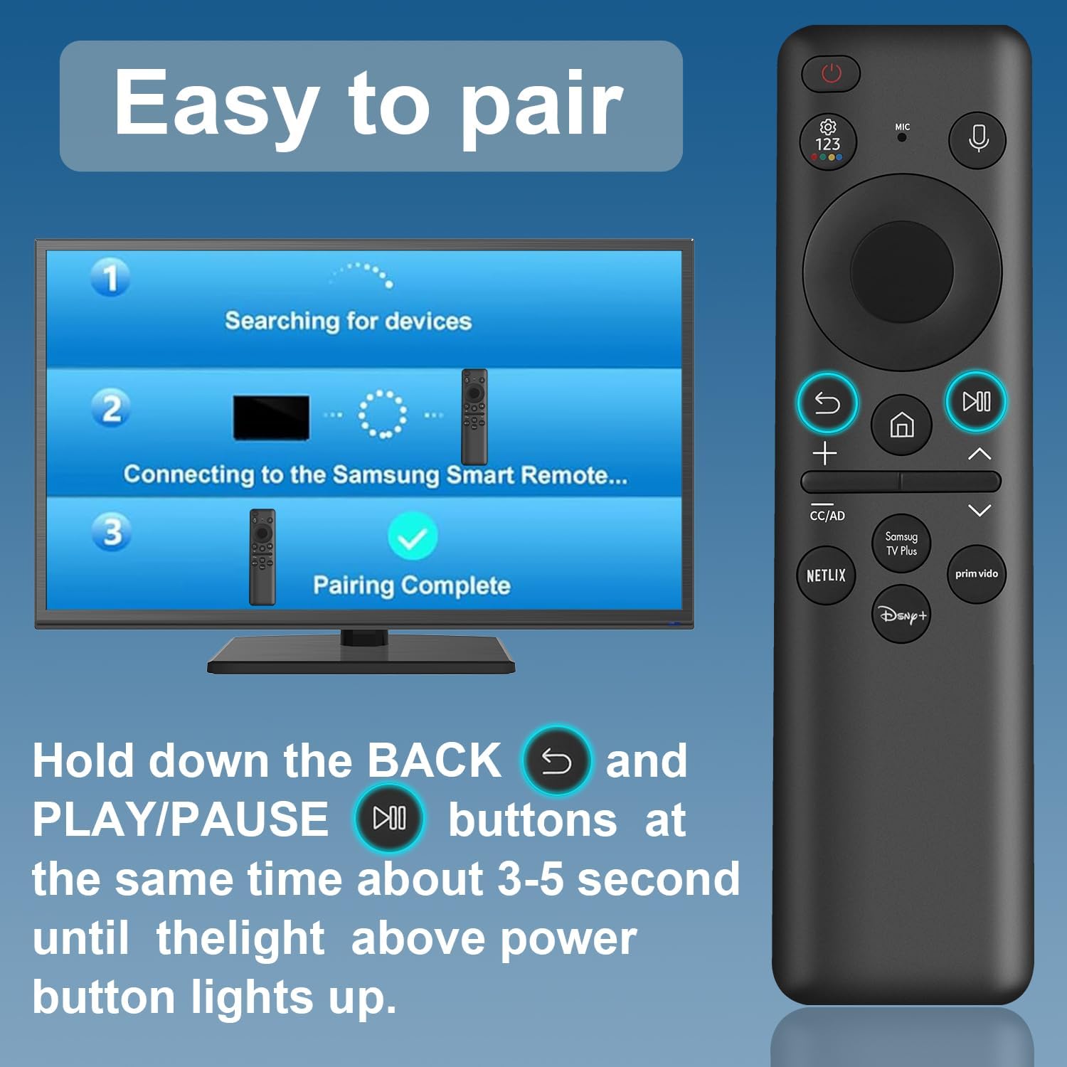 Detalle 2 de Rechargeable Voice Remote for Samsung Smart TV (BN59-01432A) with USB-C charging and 4 shortcut keys