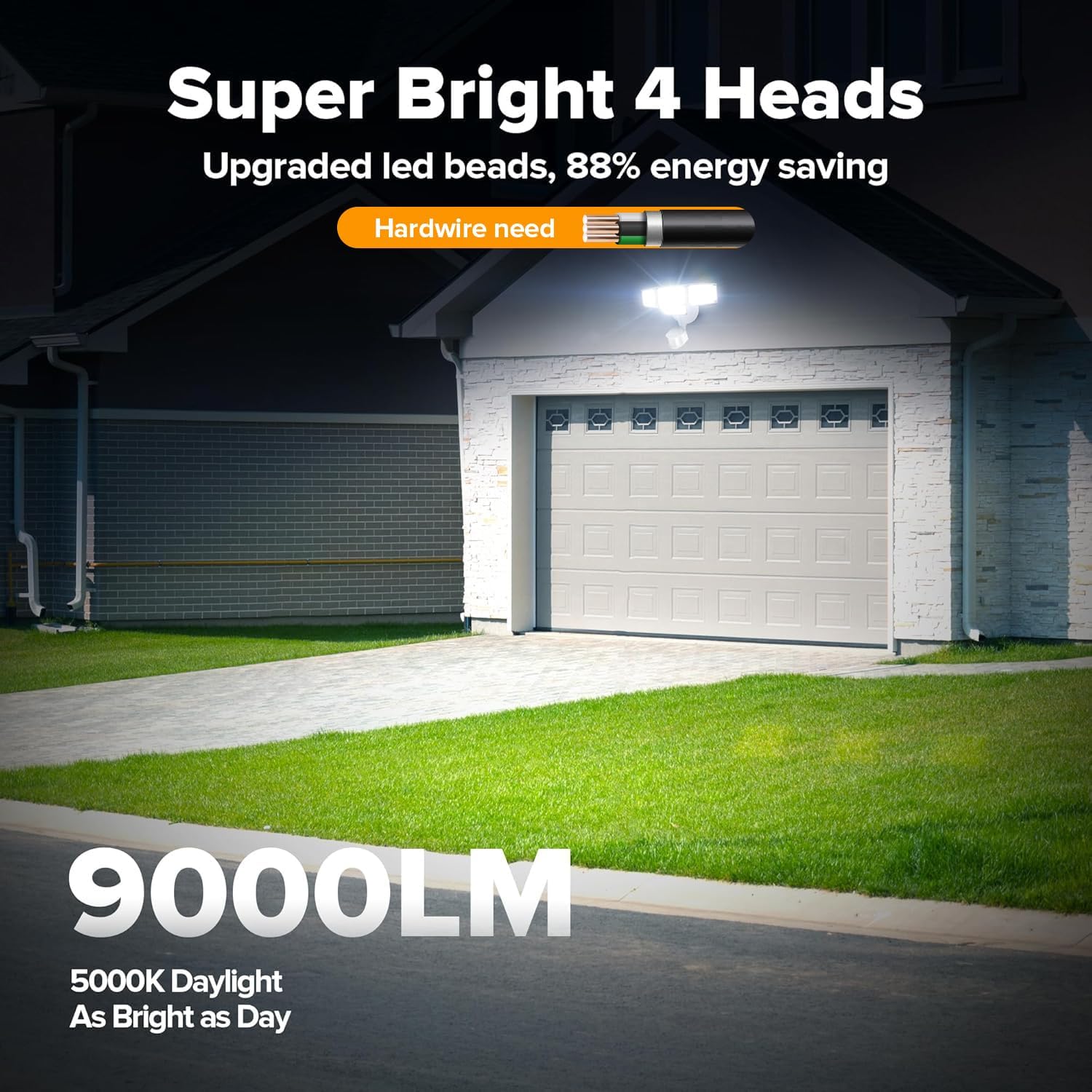 Detalle 2 de LUTEC 7632816053 80W LED Motion-Sensor Floodlight, 4 Heads, 9,000 Lumens