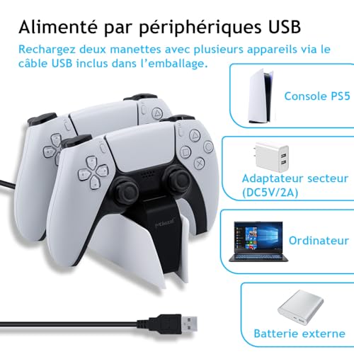 Detalle 2 de Mcbazel Station de Charge pour Manette PS5 — Double Station de Charge Rapide USB-C avec Indicateurs LED et Protection Triple