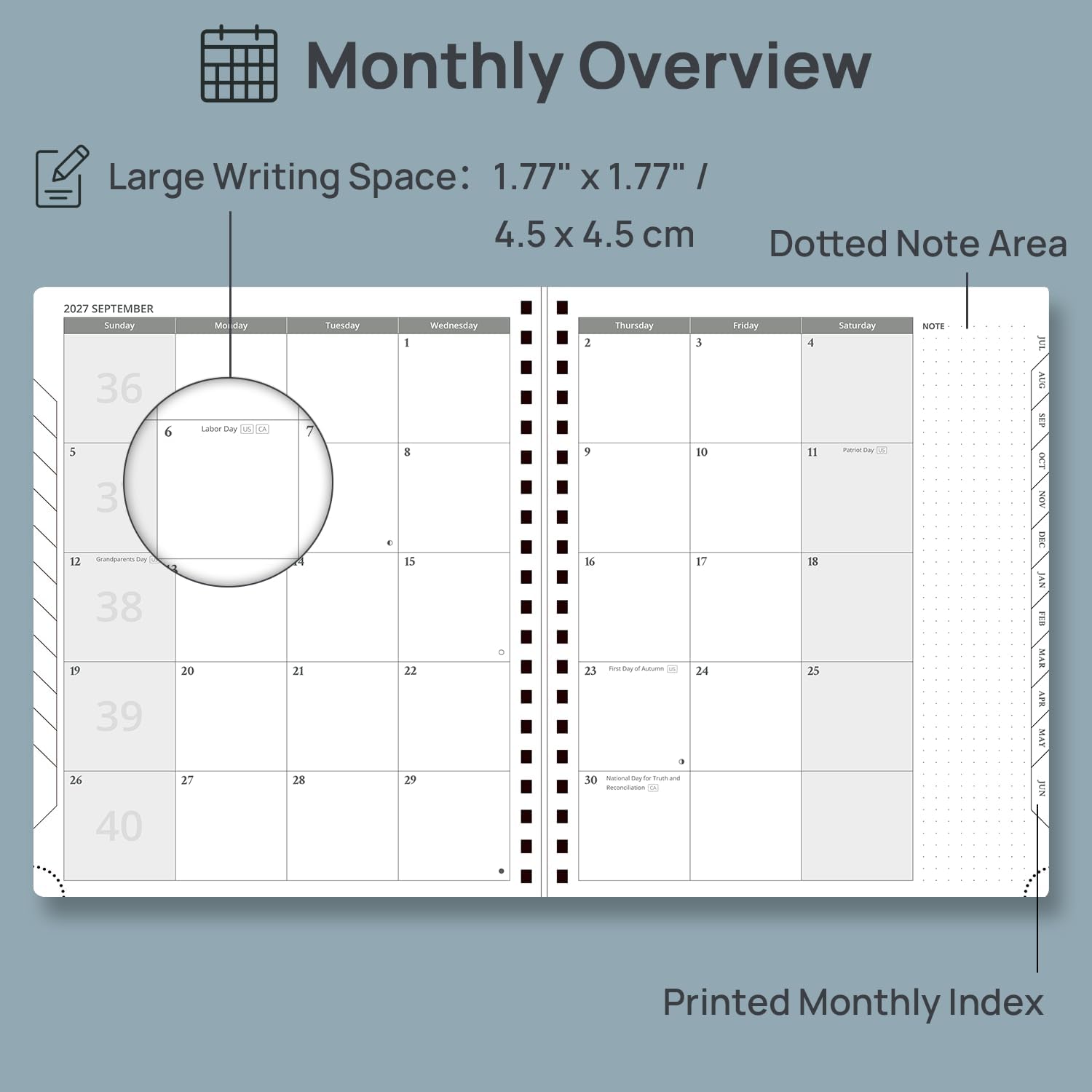 Detalle de POPRUN 2027-WENLK7-BK Planner, 8.5" x 10.5", Weekly & Monthly, 100 GSM Paper