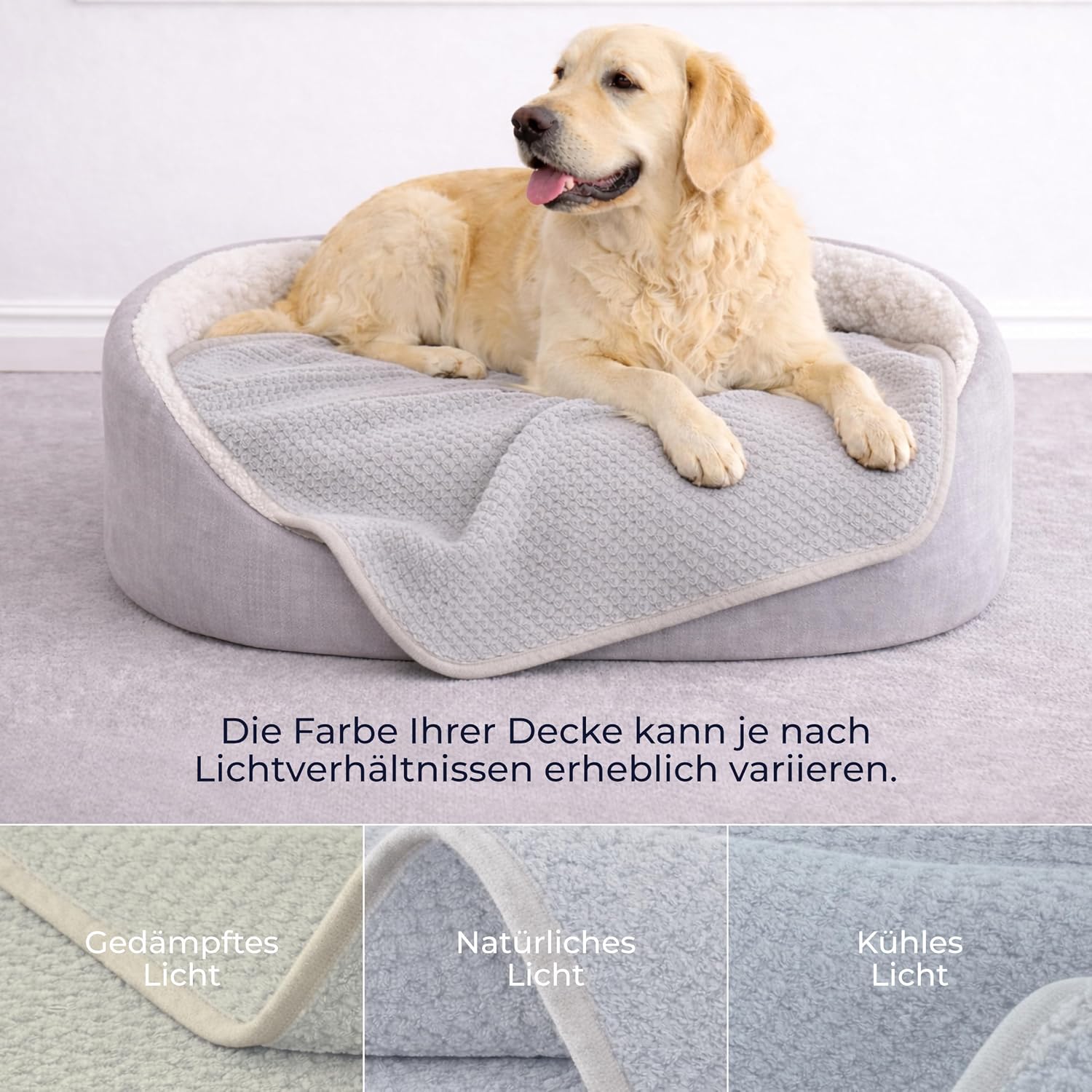Detalle 2 de Dreamzie wasserdichte Hundedecke (100x120 cm) für Bett, Sofa & Auto – doppelseitig, wendbar, maschinenwaschbar, hellgrau