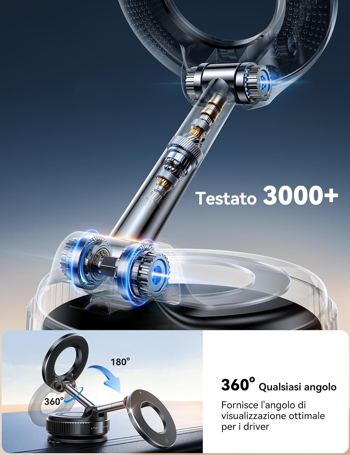 Detalle 2 de JOYROOM Supporto Auto MagSafe con ventosa gel, braccio pieghevole 360° per iPhone 12–16