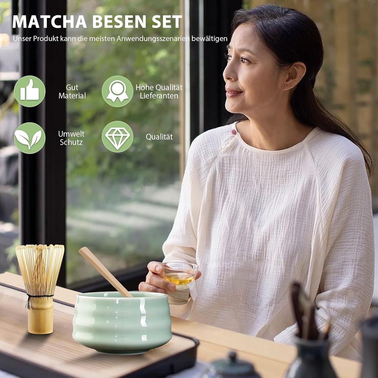 Detalle de HOSPAOP HF-4ST2 matcha-set met bamboe-garde en keramische kom