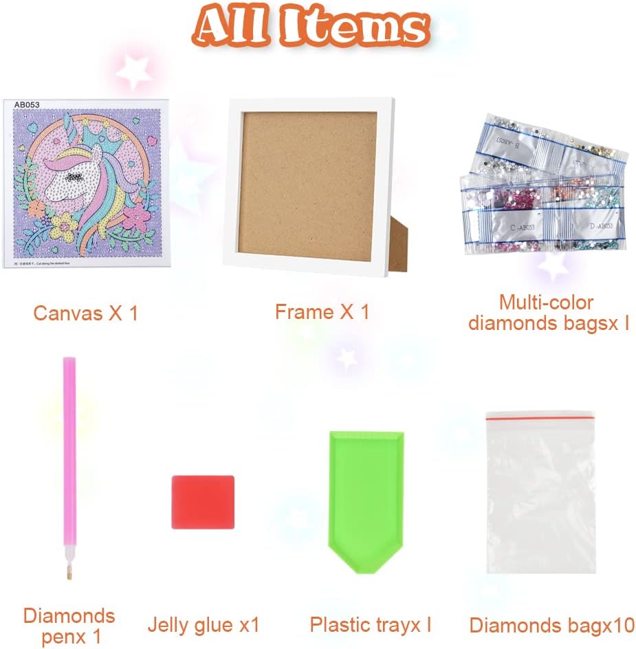 Detalle 2 de AUAUY Diamond Painting Kit 5D con cornice in legno e immagine Unicorno