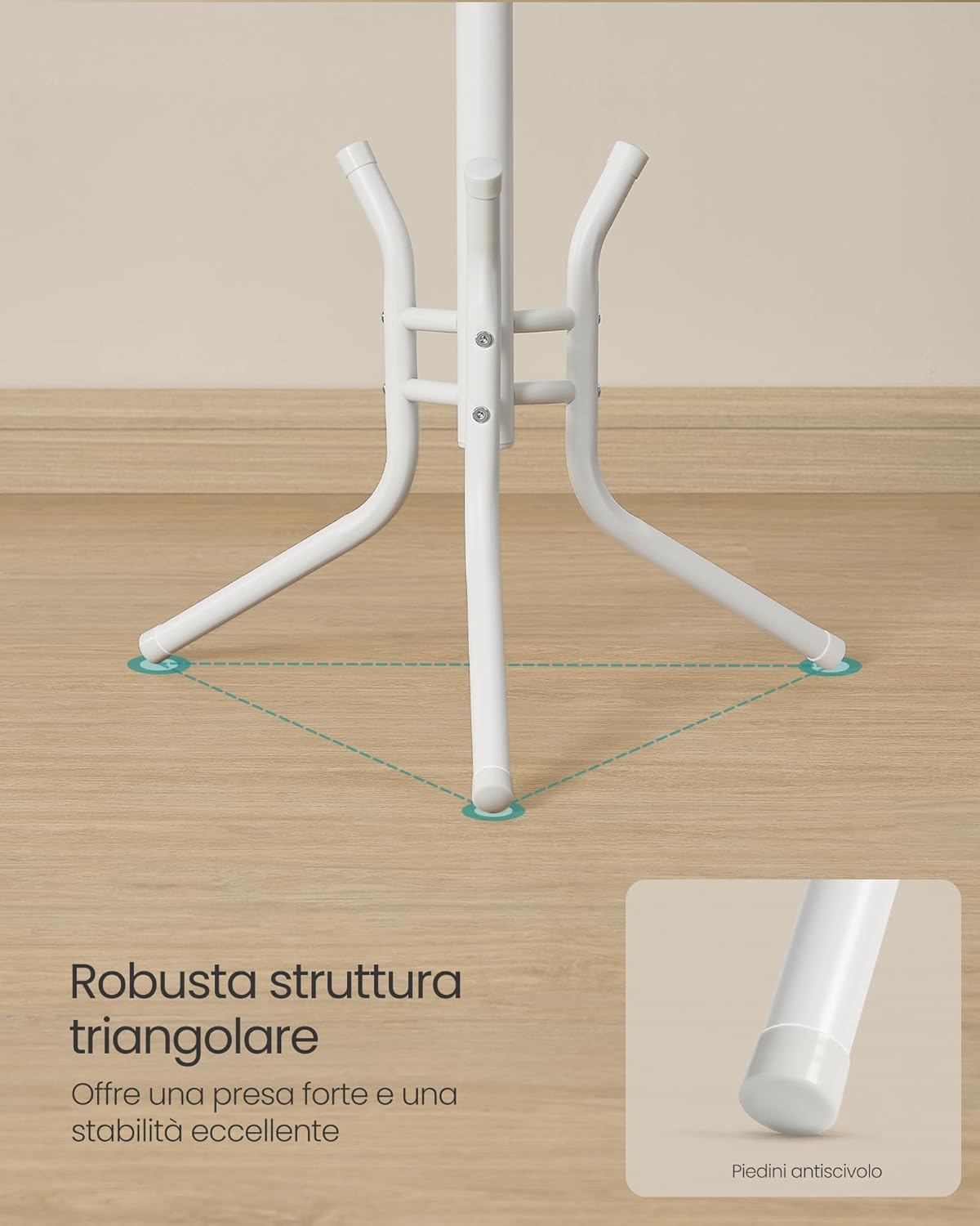 Detalle de SONGMICS Appendiabiti da Terra RCR017W01 – 178 cm, 12 ganci, metallo bianco perla