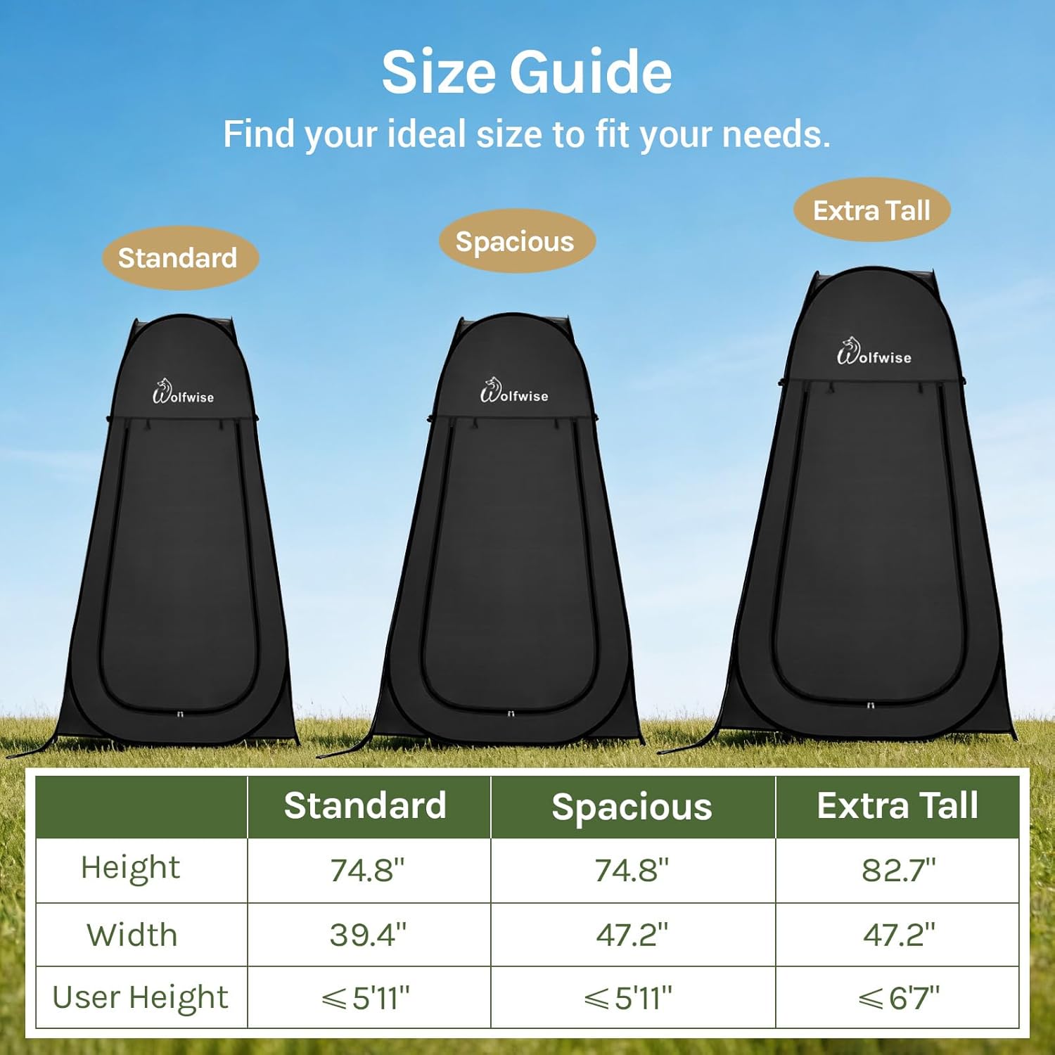 Detalle de Wolfwise Pop Up Shower Tent for Camping (Instant Privacy Changing & Toilet Enclosure) – Portable Instant Setup, Ventilation Window