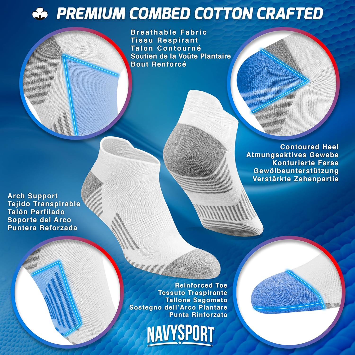 Thumbnail 2 de NAVYSPORT calzini sportivi da uomo in cotone (confezione da 6 paia)