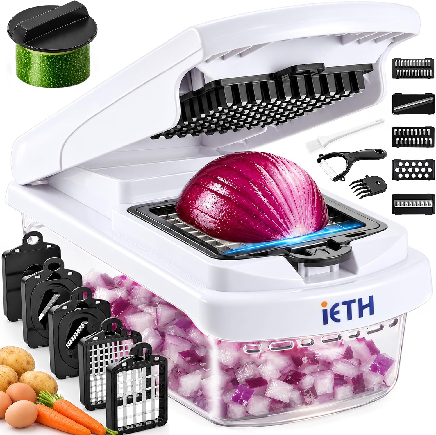 Thumbnail 6 de 18-in-1 Vegetable Chopper Mandoline Slicer with Container (18 interchangeable stainless steel blades)