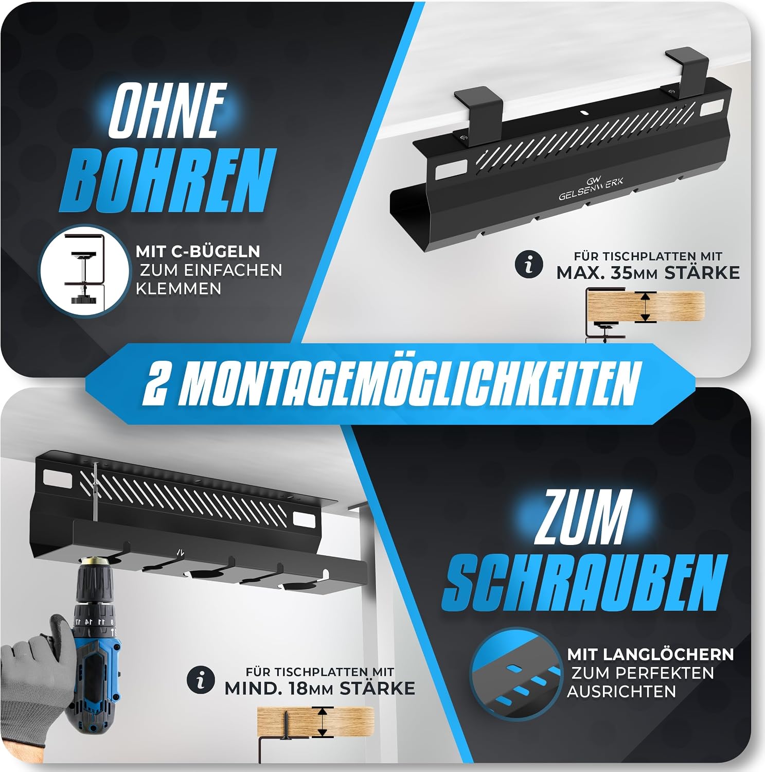 Detalle 2 de GELSENWERK Kabelkanal Schreibtisch 2er Set