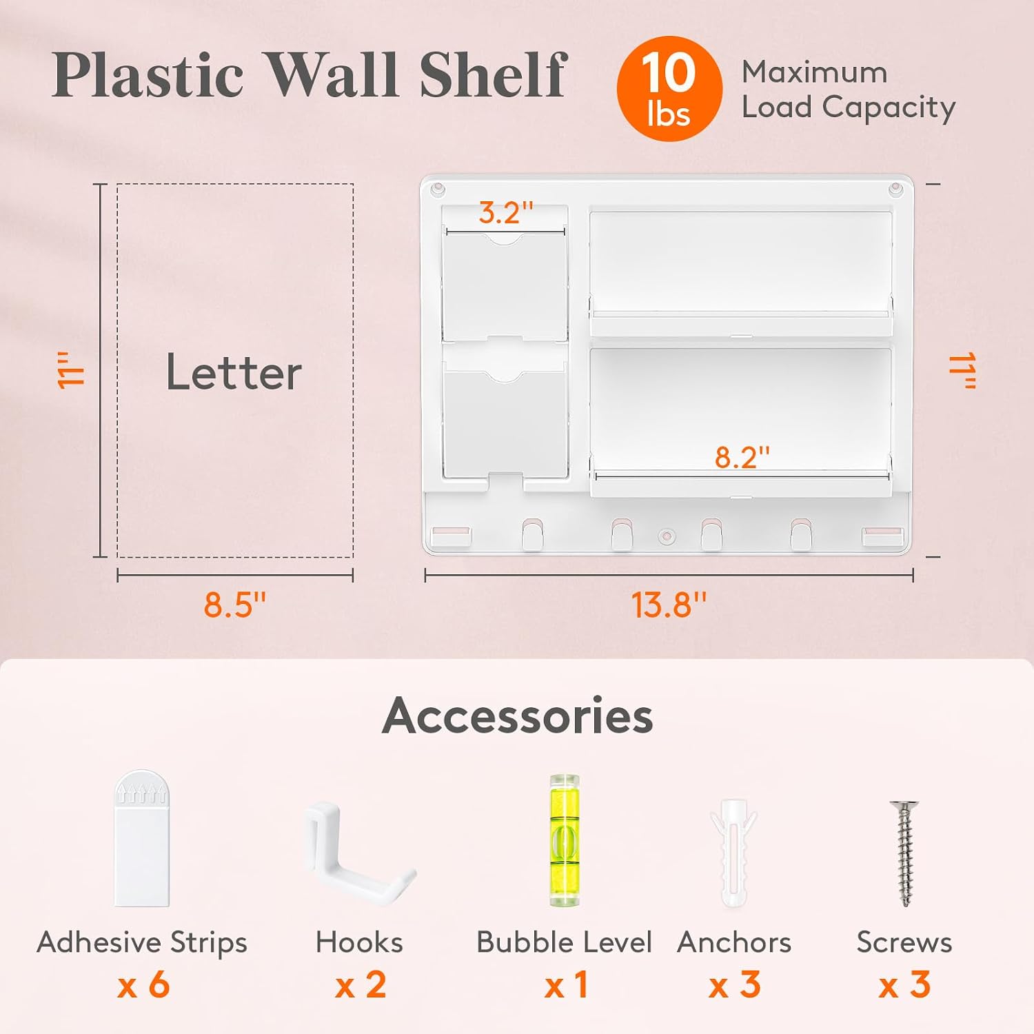 Thumbnail 1 de Lifewit 25184 Plastic Bedside Wall Shelf, Adhesive Mount, 10 lb Capacity