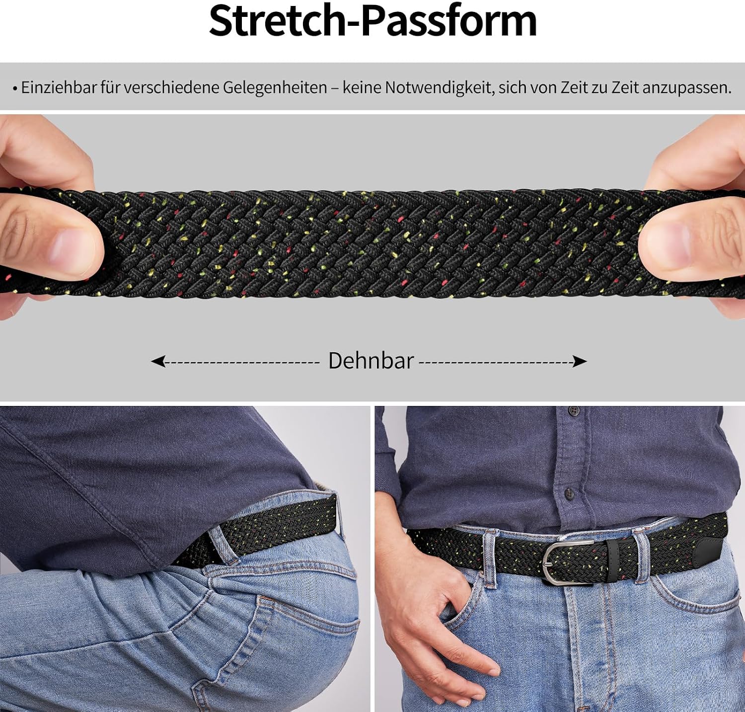 Detalle 2 de TANGCHAO Stretch-Stoffgürtel mit Flechtstruktur (3,3 cm breit), elastisch für Damen & Herren
