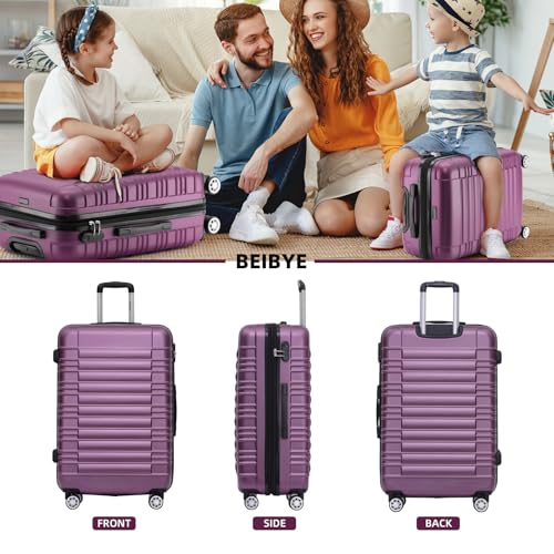 Detalle 2 de BEIBYE Reisekoffer 2088 Hartschalekoffer – M Größe (55 × 39 × 23 cm), 45 L bis 65 L dank Dehnfuge, Lila