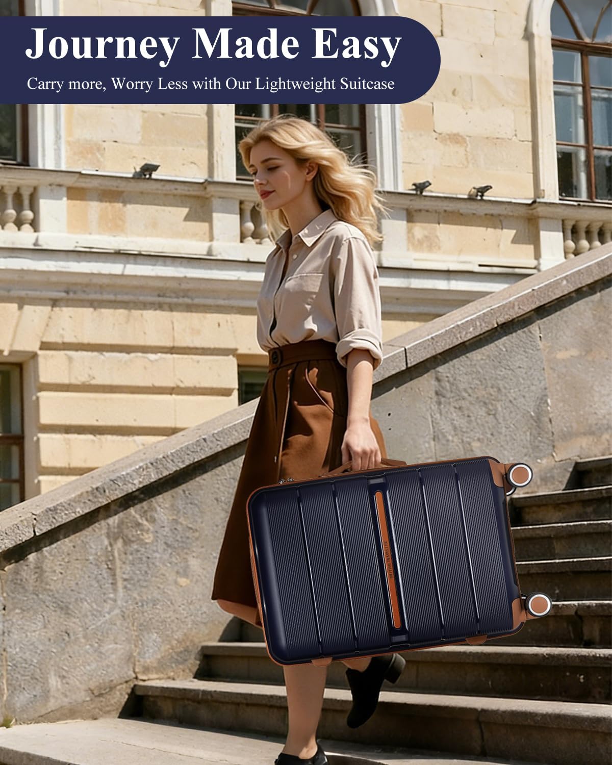 Thumbnail 6 de British Traveller Suitcase Check in Hold Luggage: Lightweight PP Hard Shell with 4 Spinner Wheels