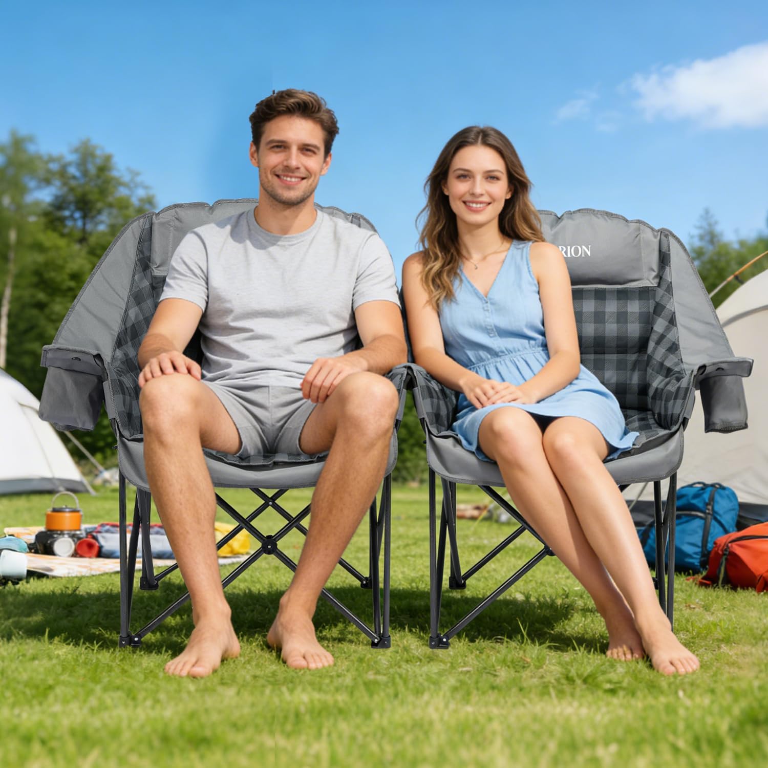 Detalle 2 de AZKORION 2-Pack Oversized Camping Chairs, Padded Oxford Fabric, 500 lb Capacity