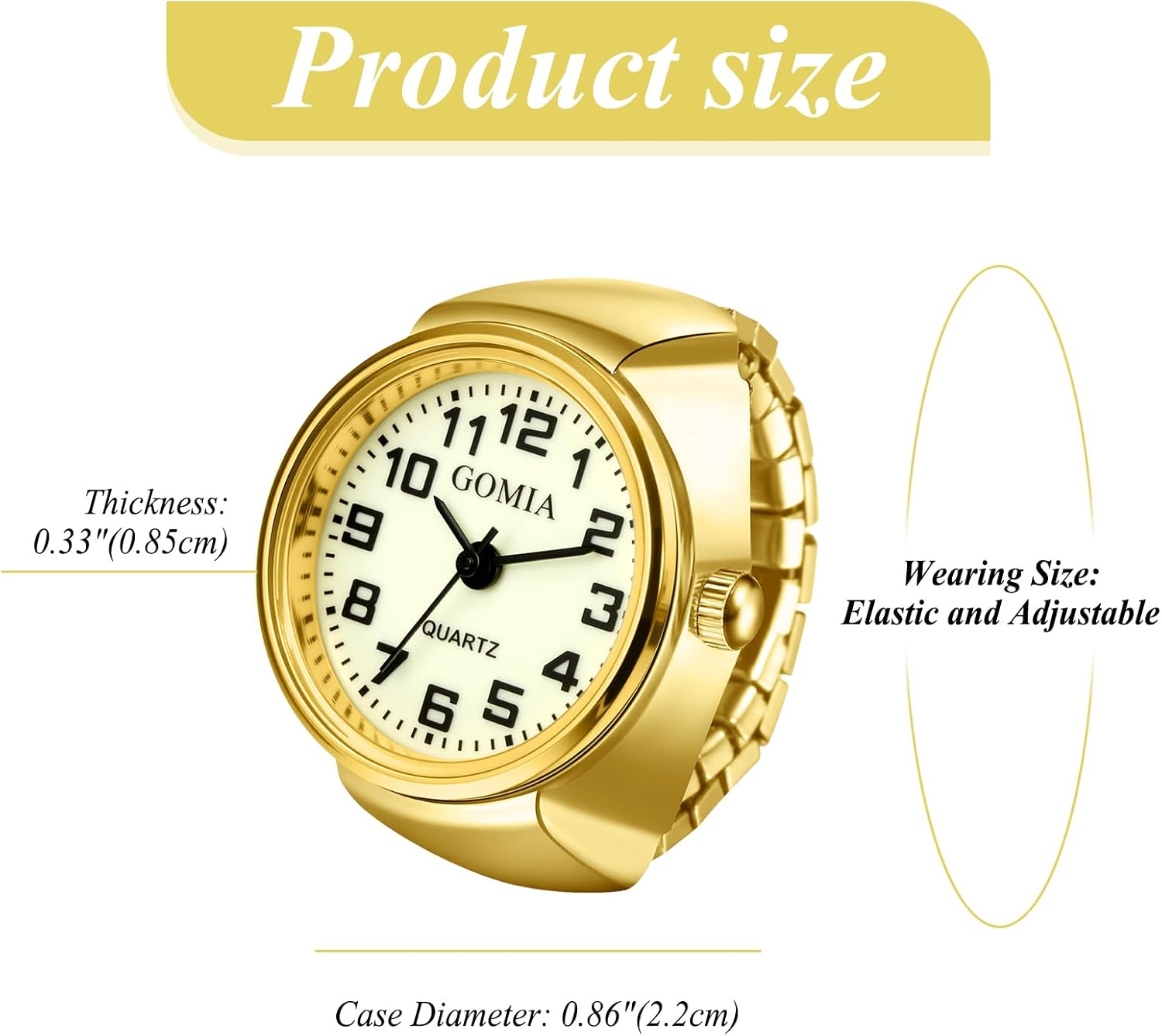 Detalle de JewelryWe Ringuhr Fingeruhr mit elastischem Zugband – grünleuchtendes Zifferblatt, Quarzuhrwerk