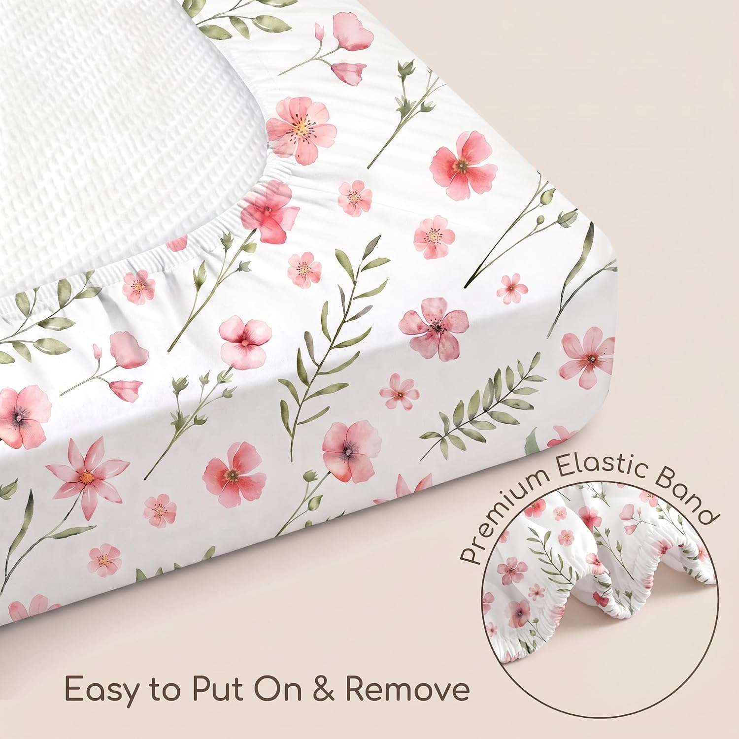 Detalle de CIVARUA KIDS VCLM3001 Pack and Play Sheets, 3-Pack Pink Floral Polyester
