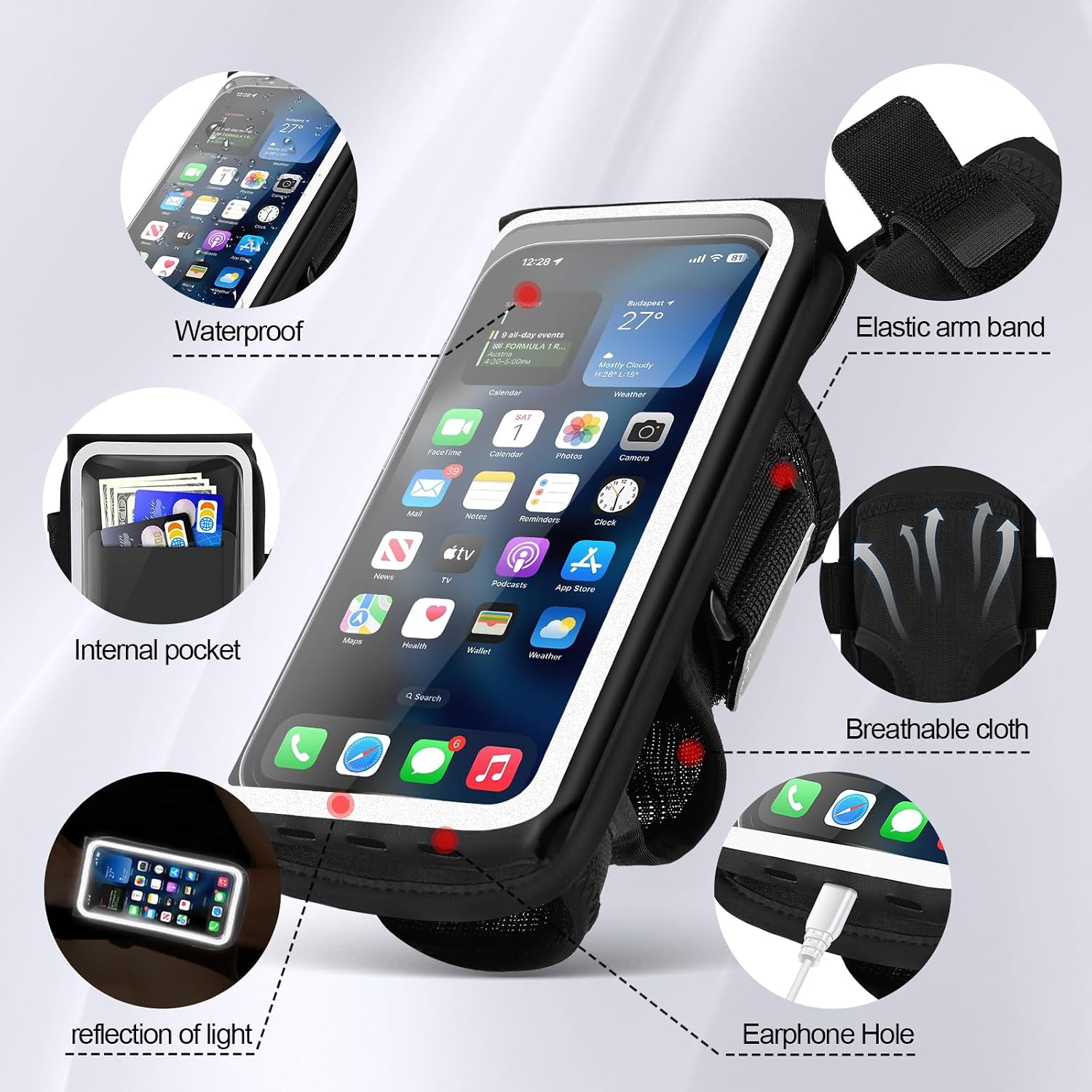 Detalle de Guzack 2-in-1 Sweatproof Running Phone Holder – Armband and Glove for iPhone and Android