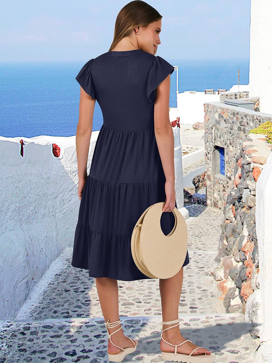 Thumbnail 5 de ANRABESS Women's Summer Dress with Ruffle Sleeves and V-Neck