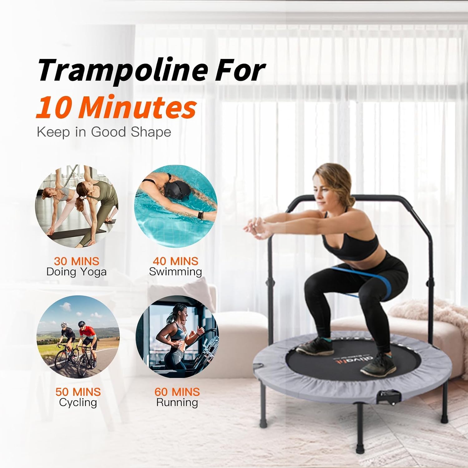 Detalle 2 de ATIVAFIT faltbares Trampolin (102 cm) mit verstellbarem Schaumstoffgriff für Indoor-Training