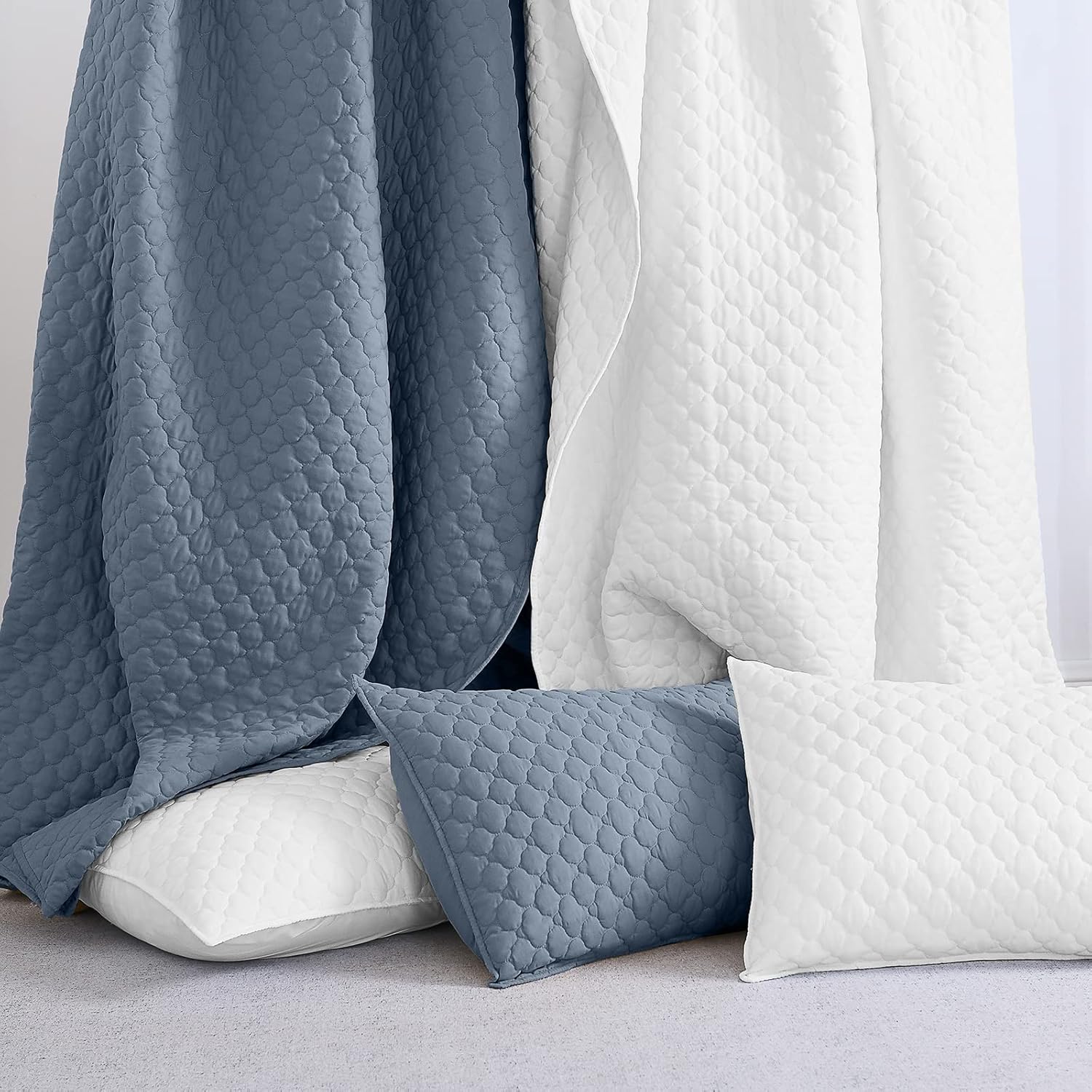 Thumbnail 4 de HORIMOTE HOME Quilt Queen Size Dusty Blue – Lightweight, Modern Cloud Pattern 3-Piece Bedspread Set