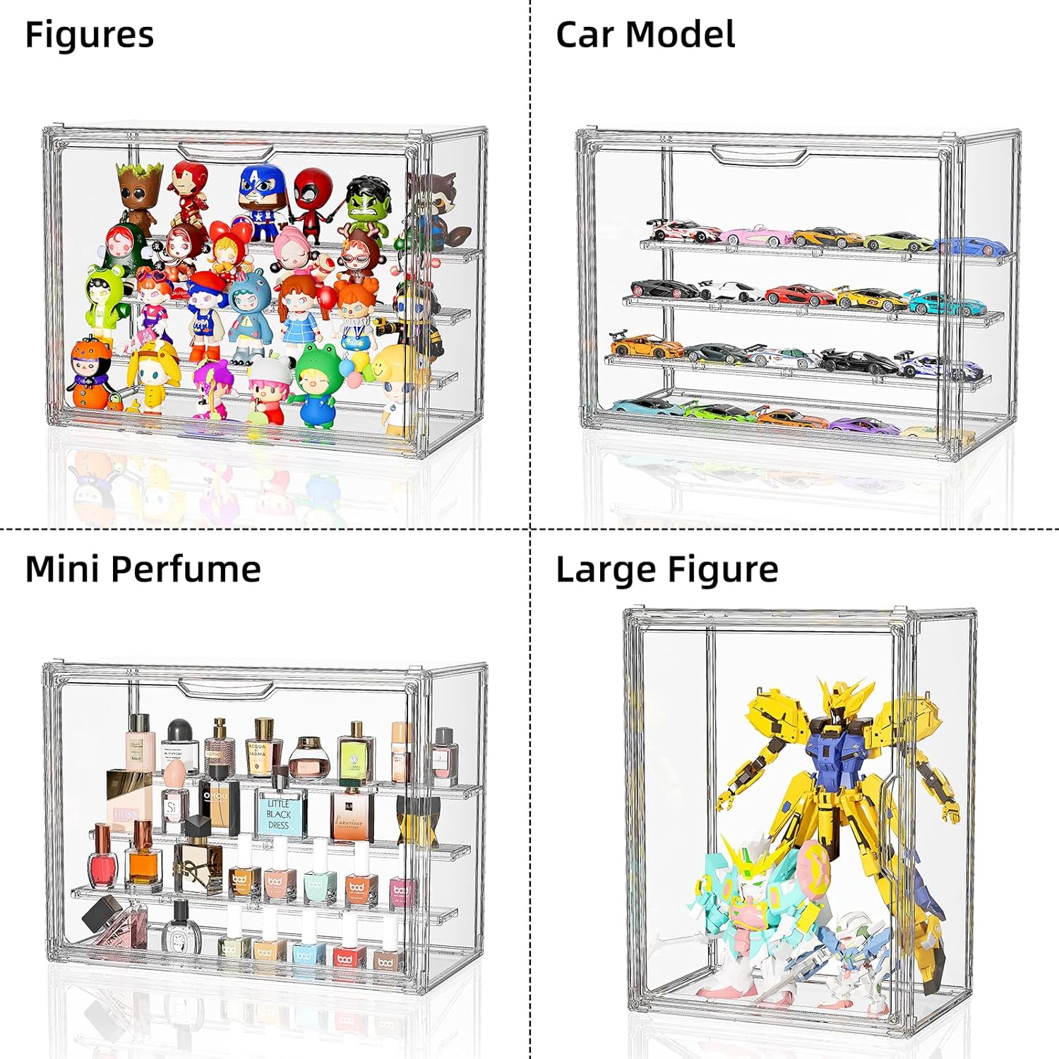 Detalle de MSHOMELY Clear Acrylic Display Case (4-Layer) for Collectibles Figures — 2-Pack, Stackable Shelves