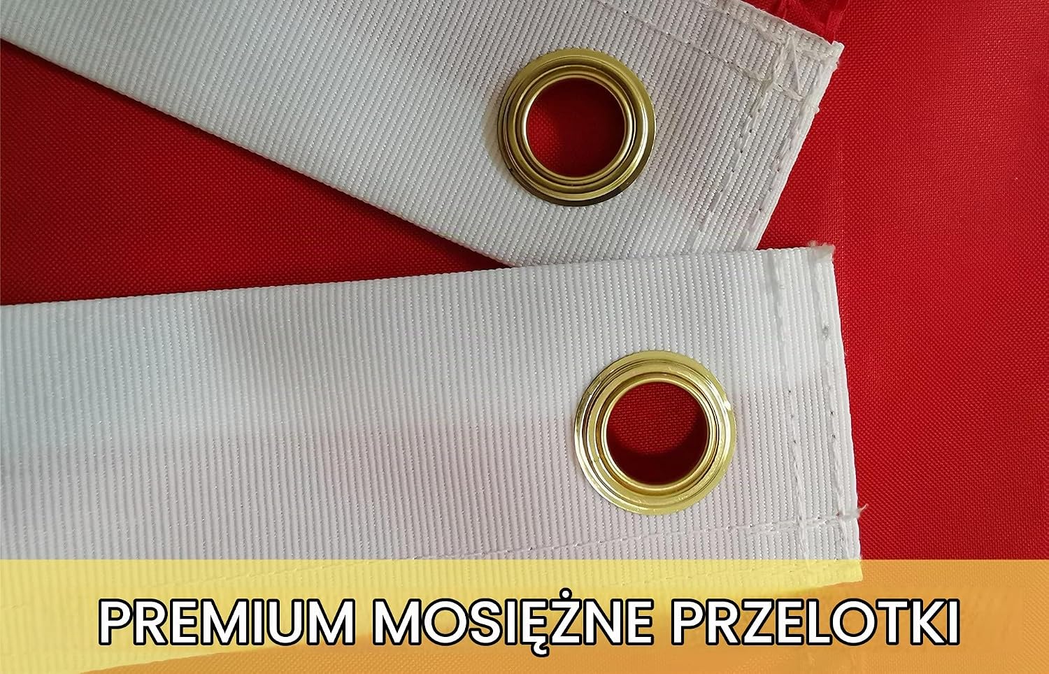 Detalle de TCTOHZNG lj0055 – flaga Polski 90 × 150 cm, szyte pasy, mosiężne oczka