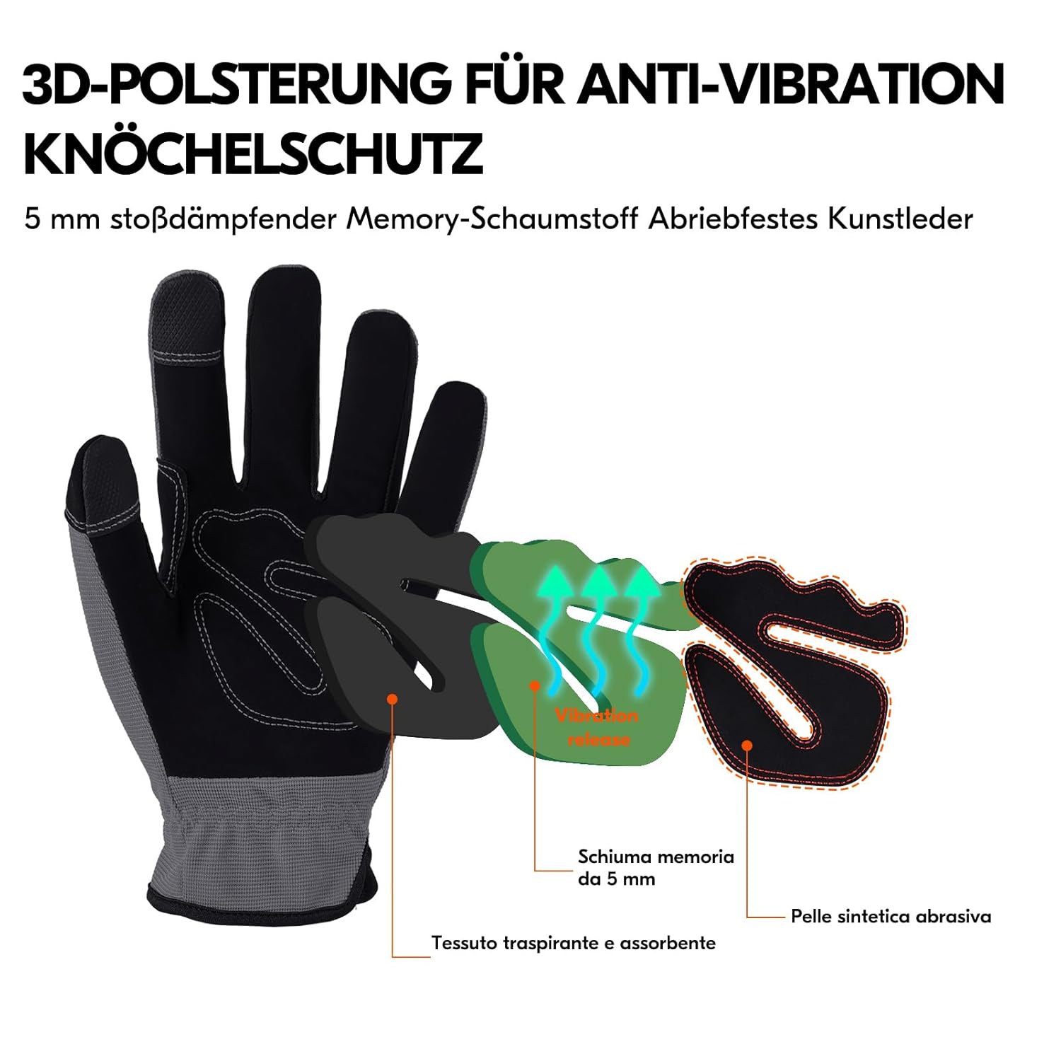 Thumbnail 2 de Vgo NB7581-3: Guanti da lavoro touchscreen, XL, 3 colori – antiscivolo, ergonomici e lavabili