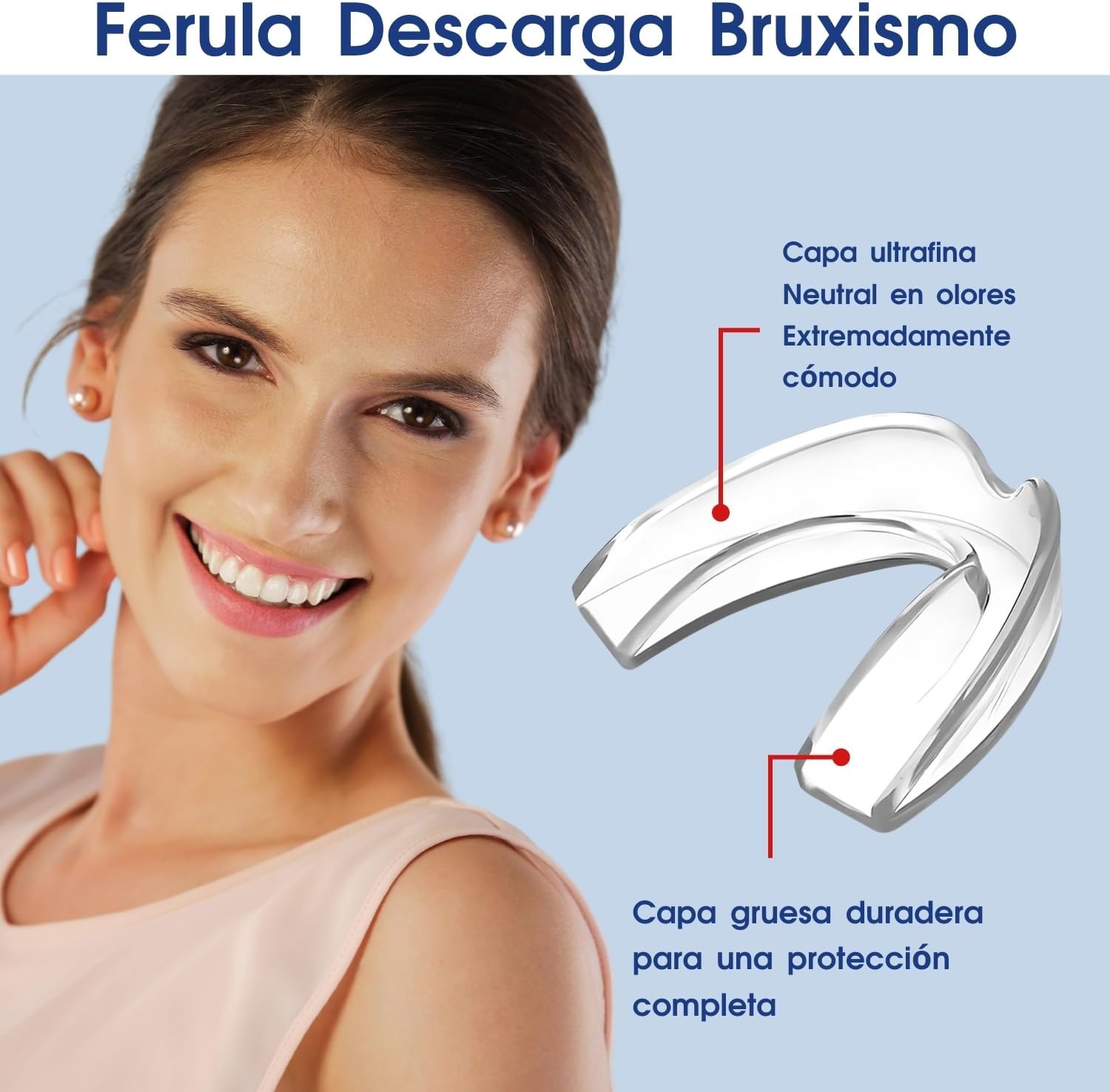 Detalle de Ferula Descarga Bruxismo de Reatowrol — 4 piezas en 2 tamaños con caja de almacenamiento