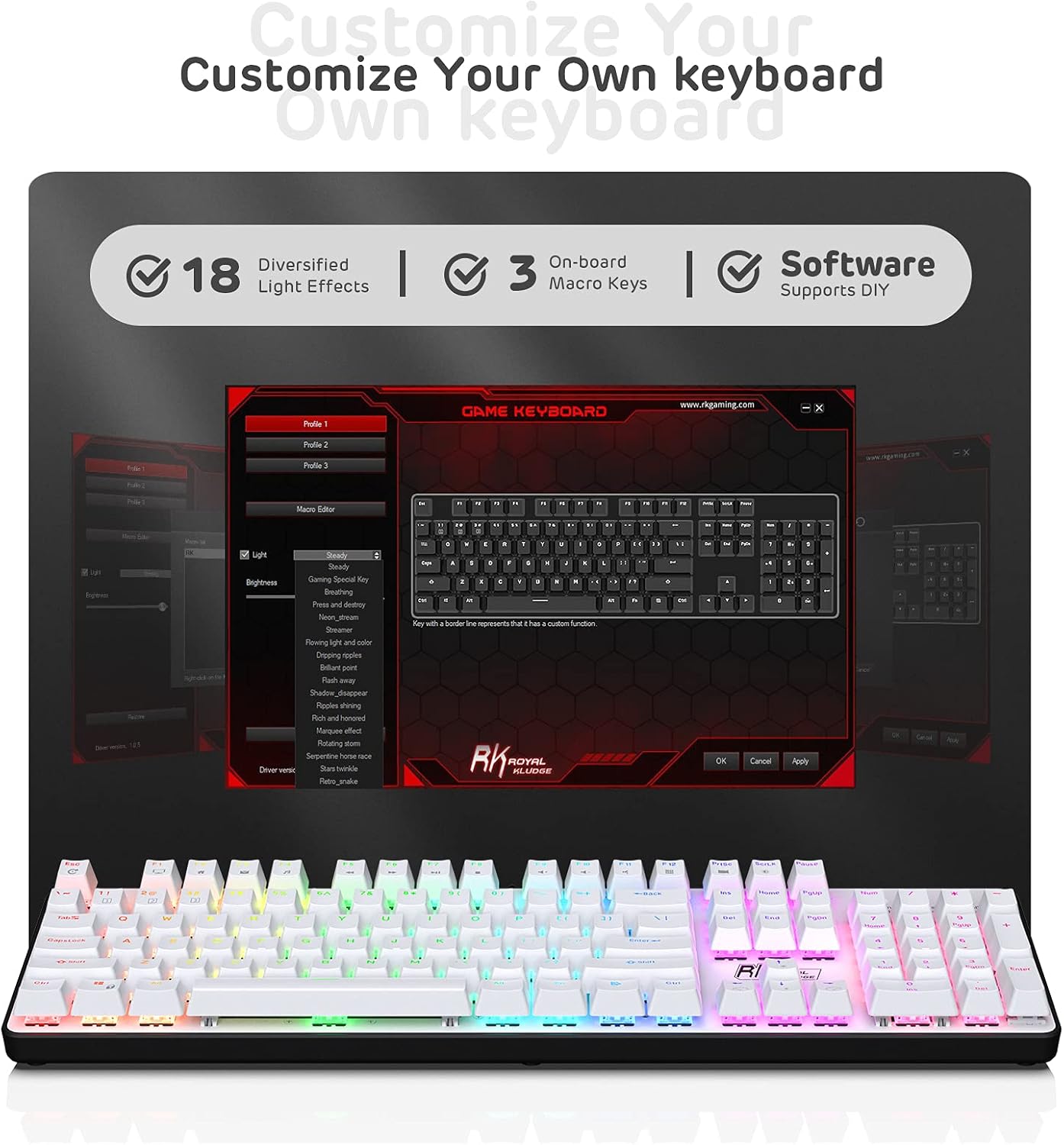 Thumbnail 6 de RK ROYAL KLUDGE RK920 : clavier mécanique rétroéclairé arc-en-ciel avec pavé numérique 104 touches