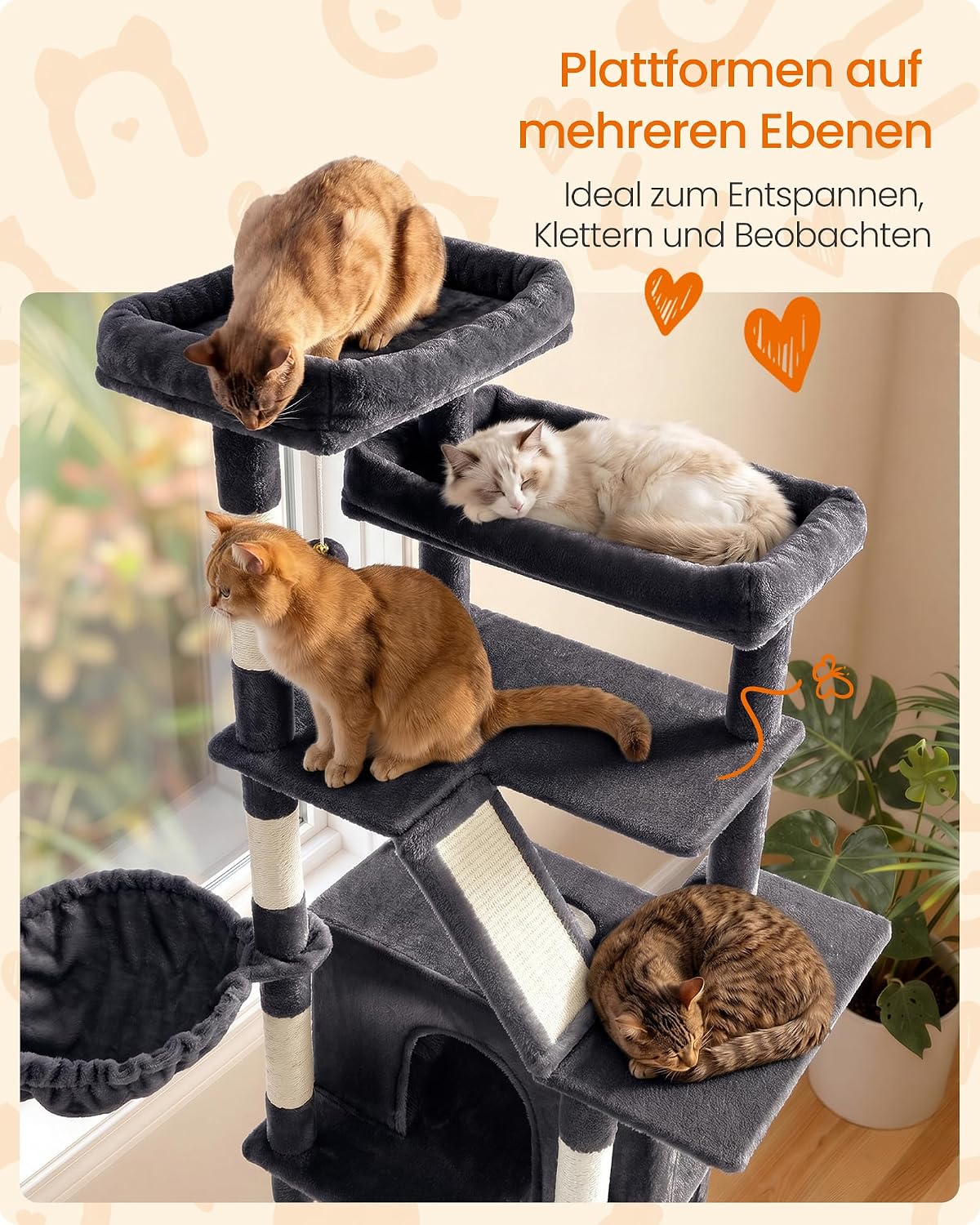 Thumbnail 6 de Feandrea Arbre à Chat Haut 184,5 cm – Tour robuste pour grands chats, gris foncé