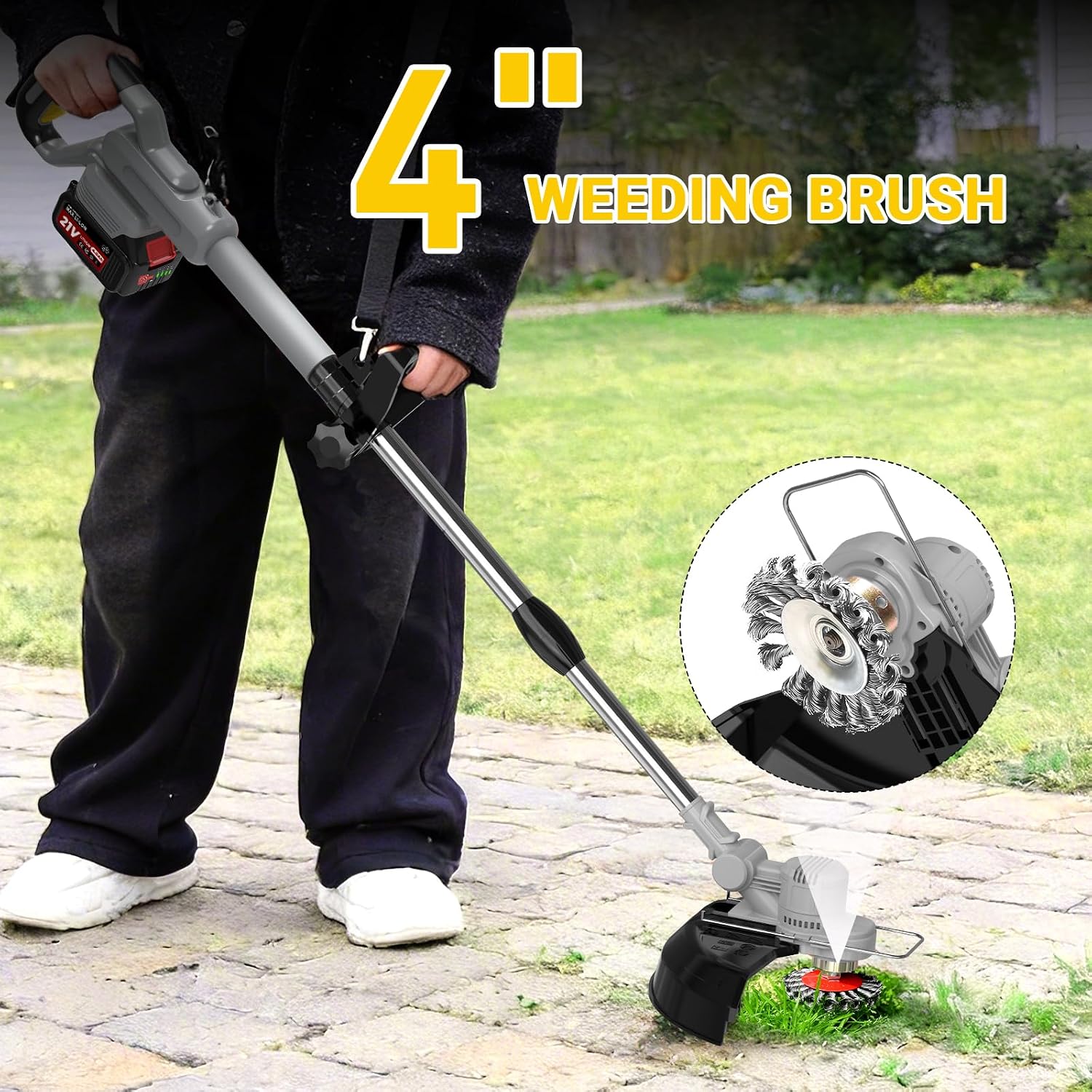 Detalle de Cordless Strimmer for Makita 18V Battery — 750W Brushless Grass Trimmer with 2 x 4.0Ah Batteries, Fast Charger and 4‑in‑1 Blades (Grey)