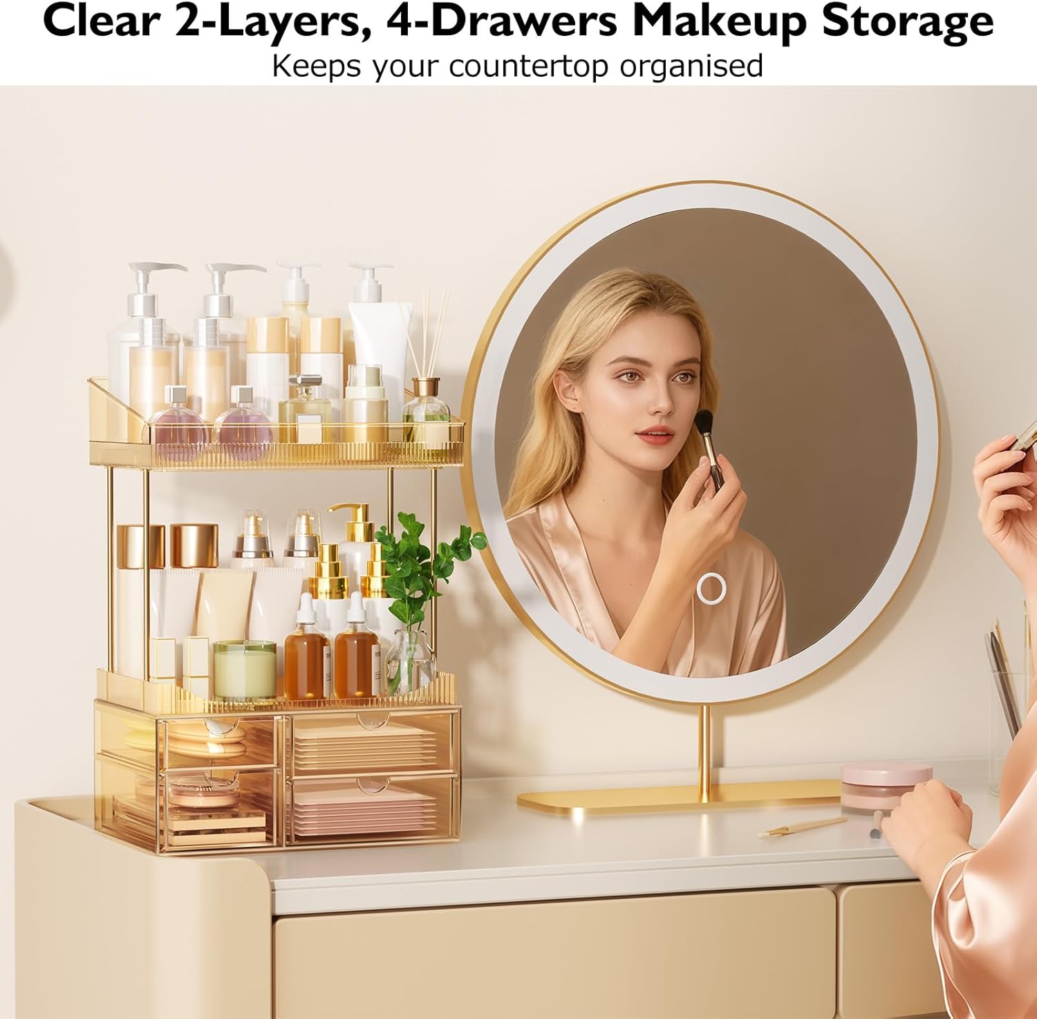 Detalle 2 de StowBin Makeup Organiser with 2 Shelves & 4 Drawers (Transparent Tawny)