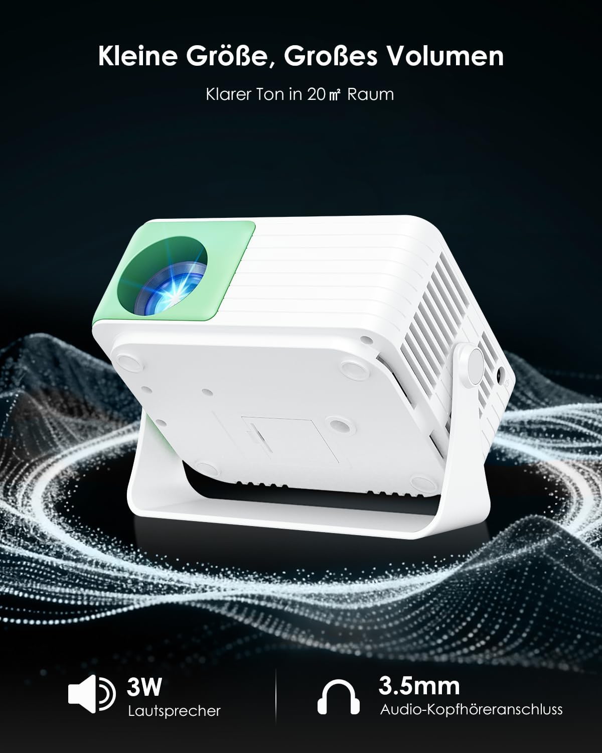 Detalle de YOTON Y3 Mini Beamer – tragbarer Projektor mit integriertem Lautsprecher und drehbarem Ständer (grün)