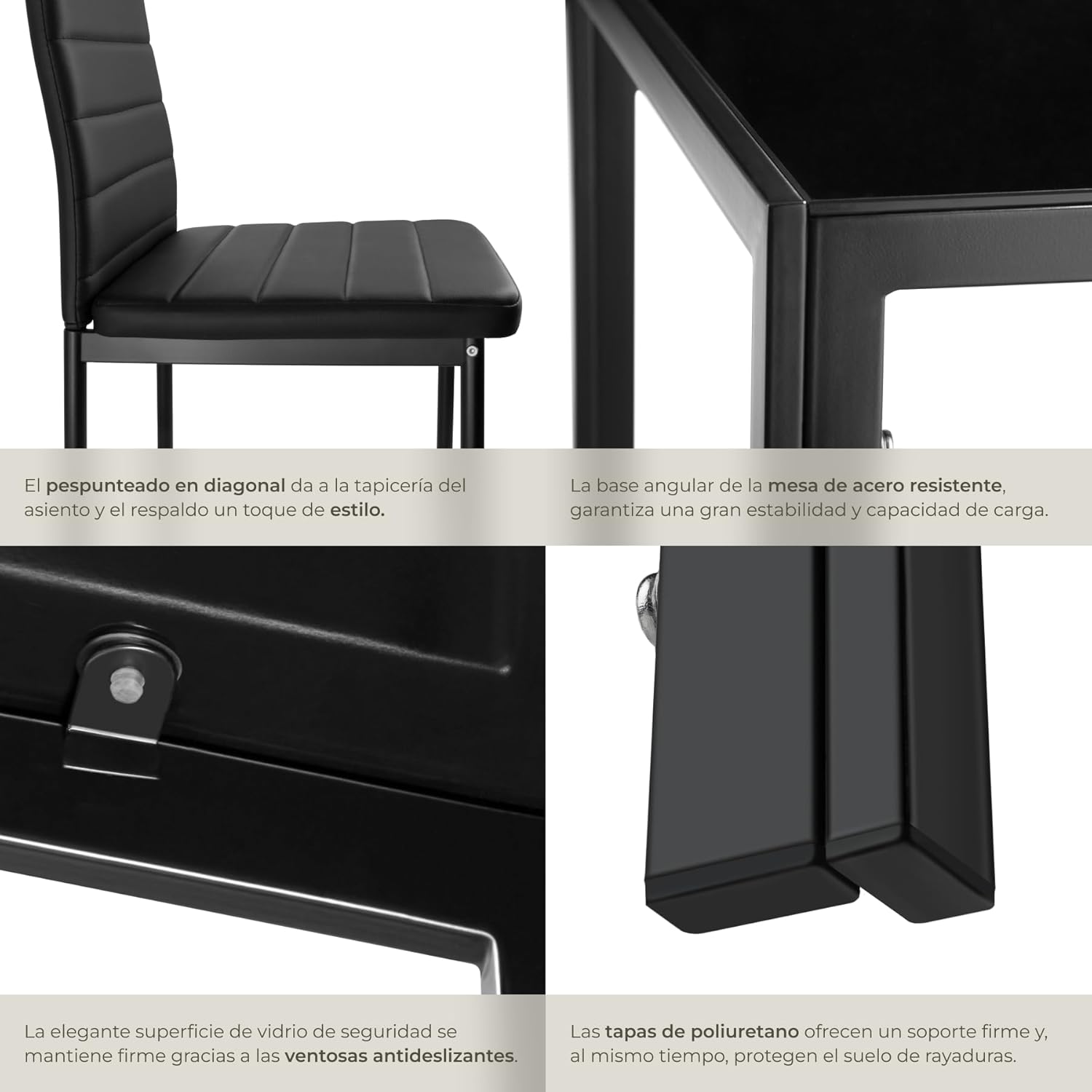 Detalle 1 de tectake® Conjunto mesa y 6 sillas vidrio negro