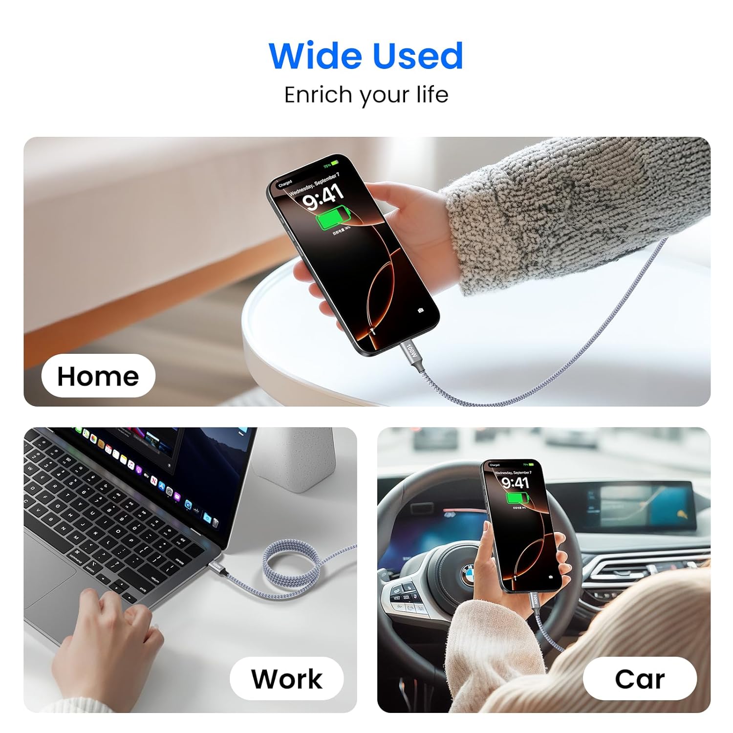 Thumbnail 6 de etguuds 2er USB‑C auf USB‑C Kabel (3 m) mit 100 W Power Delivery 3.0