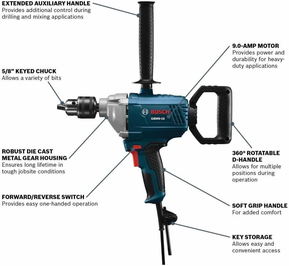 Detalle de Bosch GBM9-16 9 Amp Drill/Mixer with 5/8-Inch Keyed Chuck