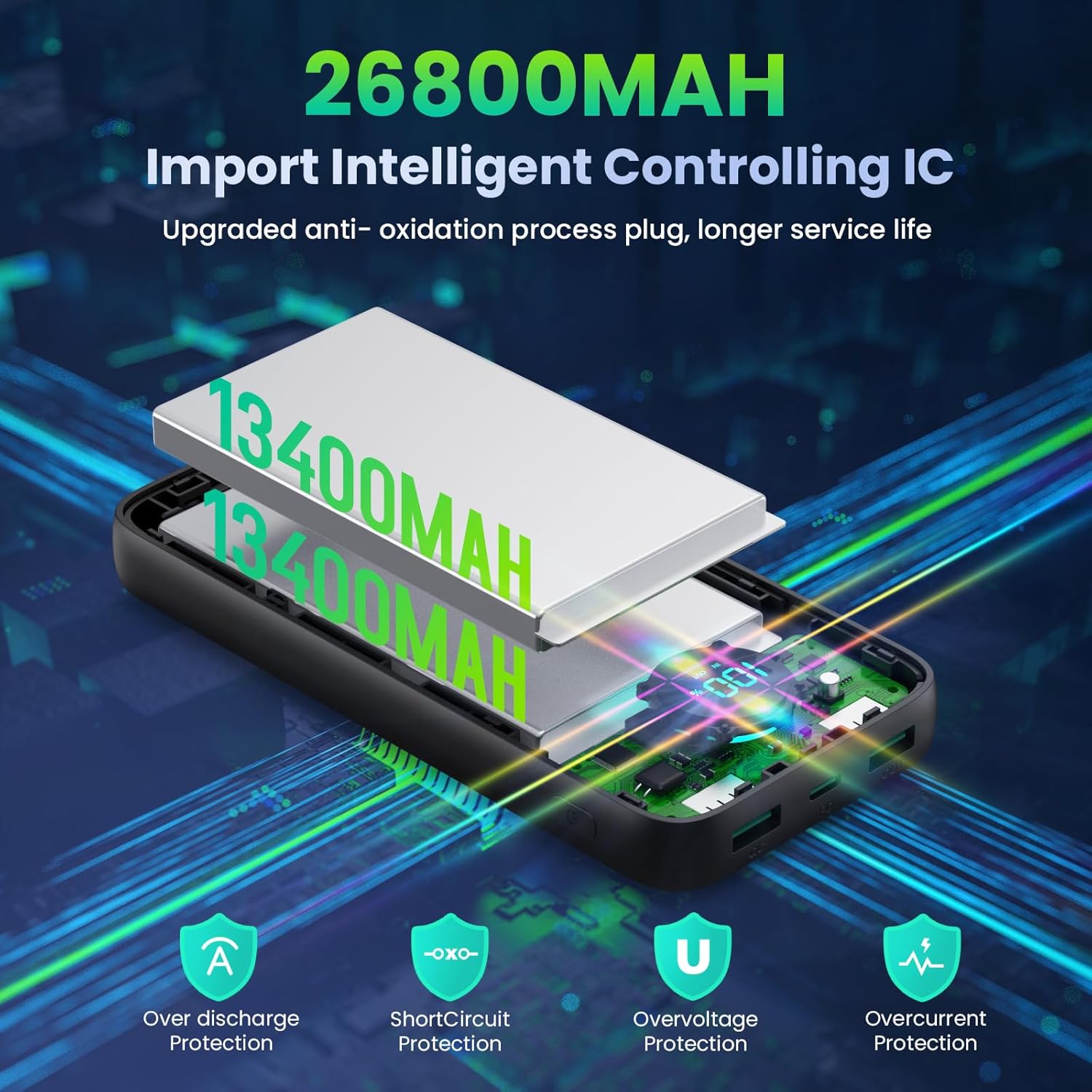 Detalle 2 de Pxwaxpy Power Bank 26800mAh con cable y PD 25W (QC4.0) + pantalla LCD