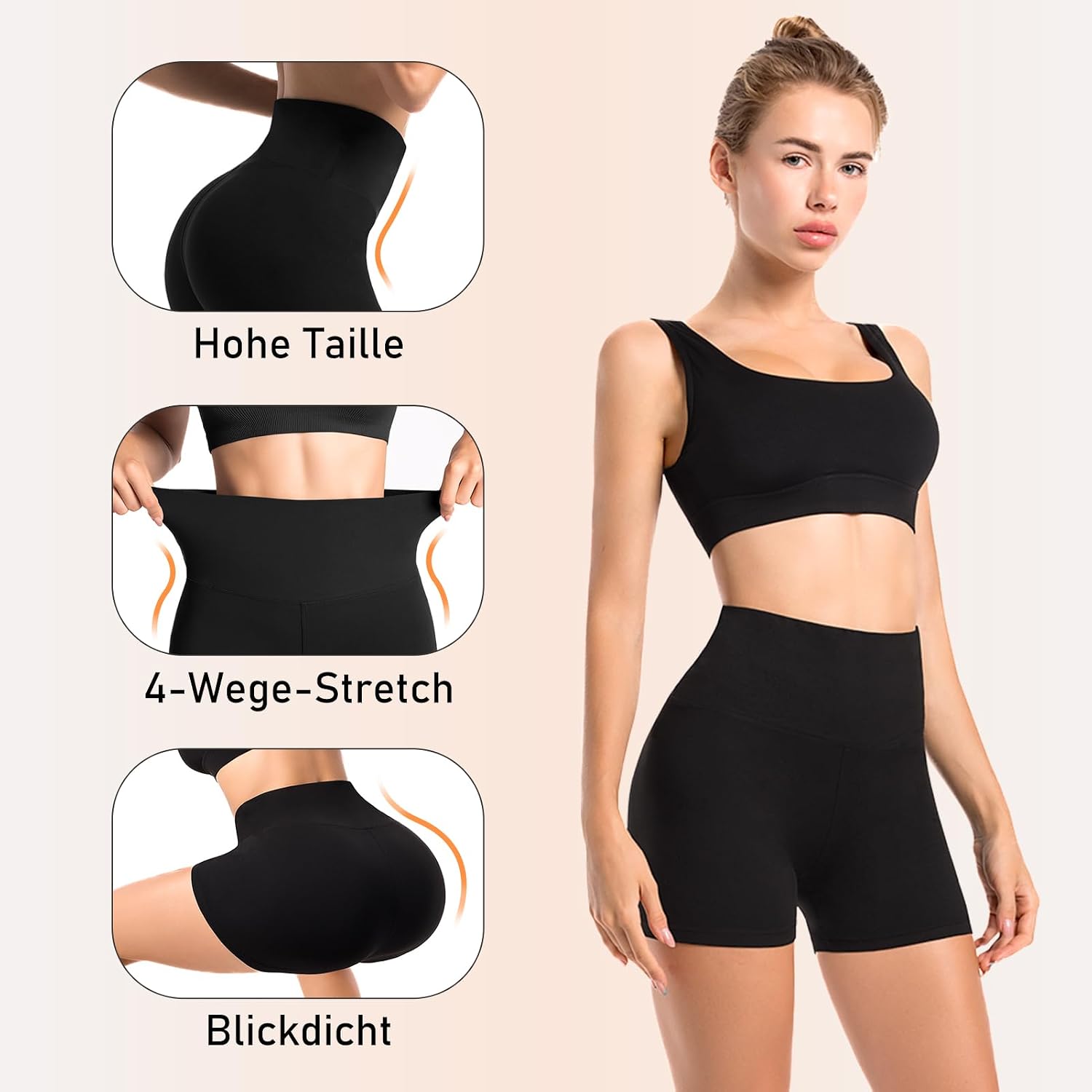 Detalle de Leafigure Lot de 2 shorts de cyclisme pour femme – Taille haute, opaques – Été, gym et fitness