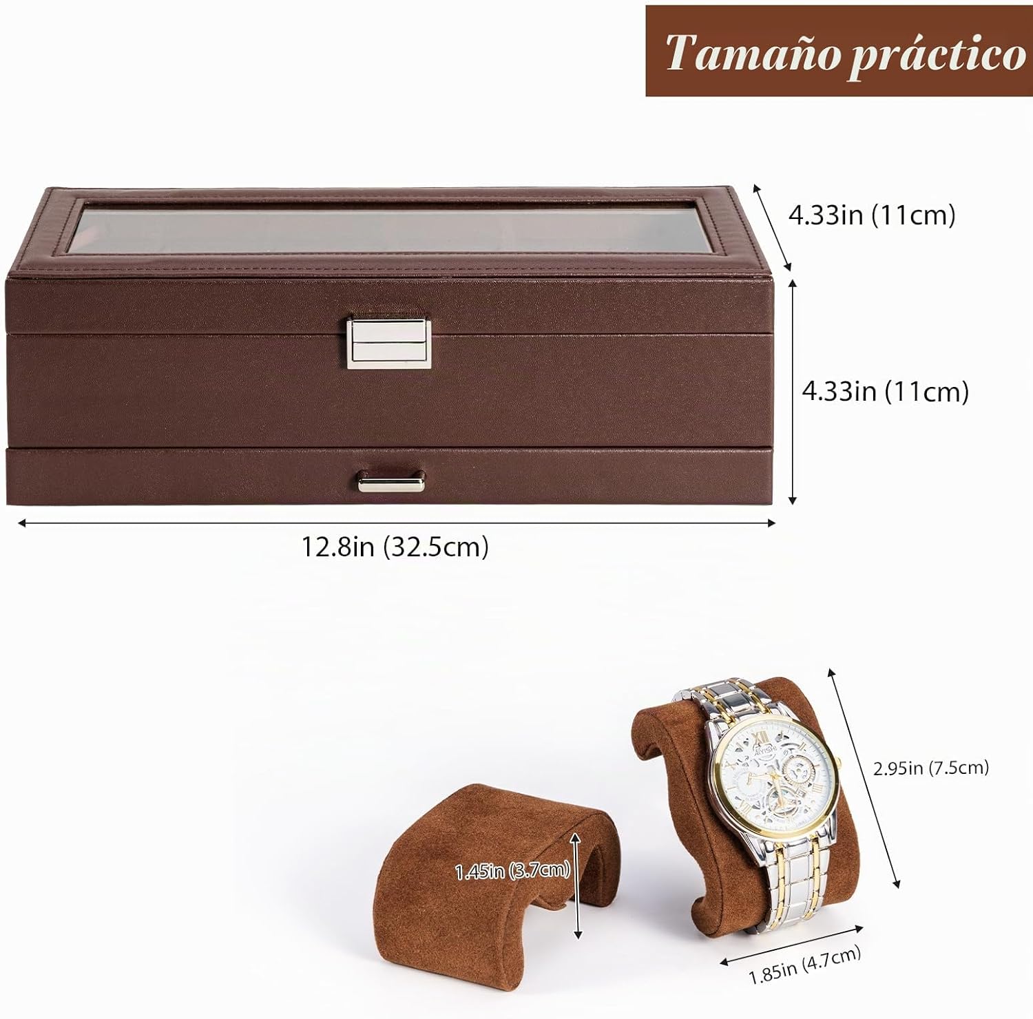 Thumbnail 4 de ProCase caja de relojes de 6 ranuras con cajón y tapa de cristal (2 capas) – café