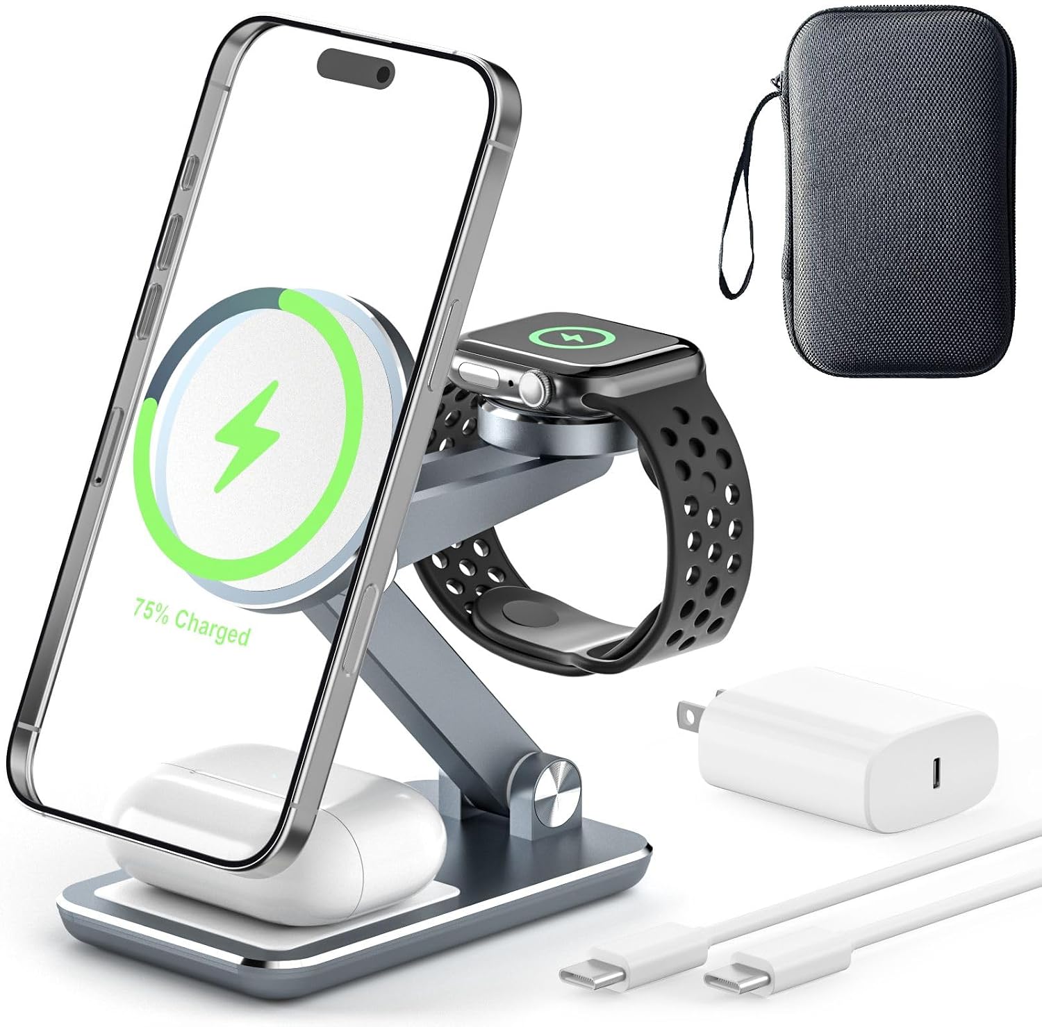 Detalle de Magnetic Foldable 3-in-1 Wireless Charger 20W