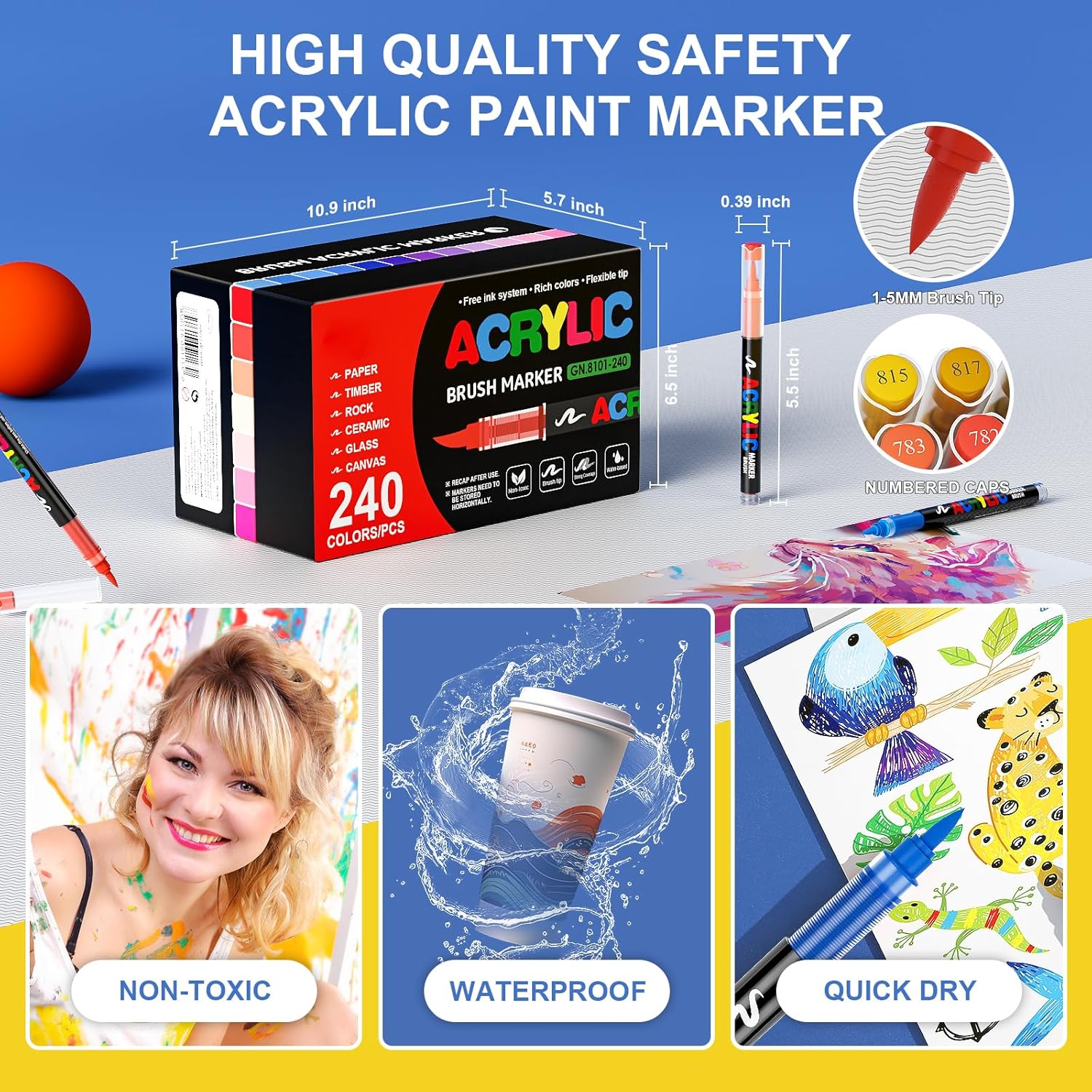 Detalle de Sanyetral 240 Colours Acrylic Brush Marker Set with Brush Nibs