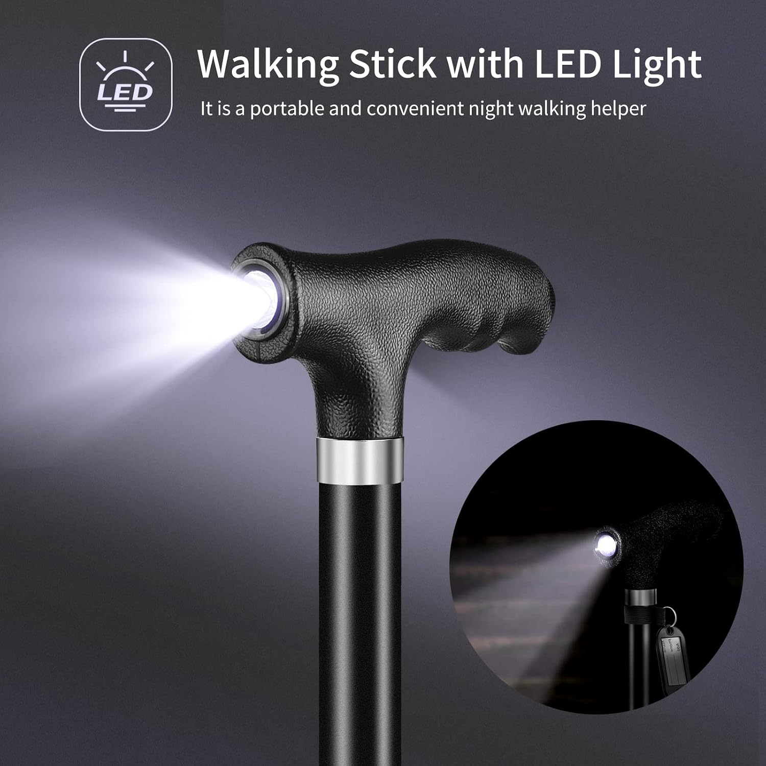 Thumbnail 3 de OOCOME Höhenverstellbarer Gehstock mit Licht 77–90 cm