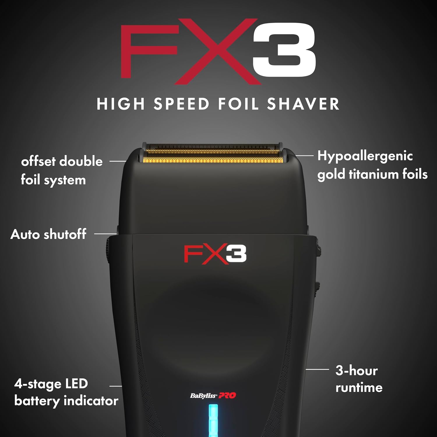 Detalle de BaBylissPRO FX3 Professional High-Speed Double Foil Shaver ダブルフォイルシェーバー 10,000RPM・コードレス・3時間稼働