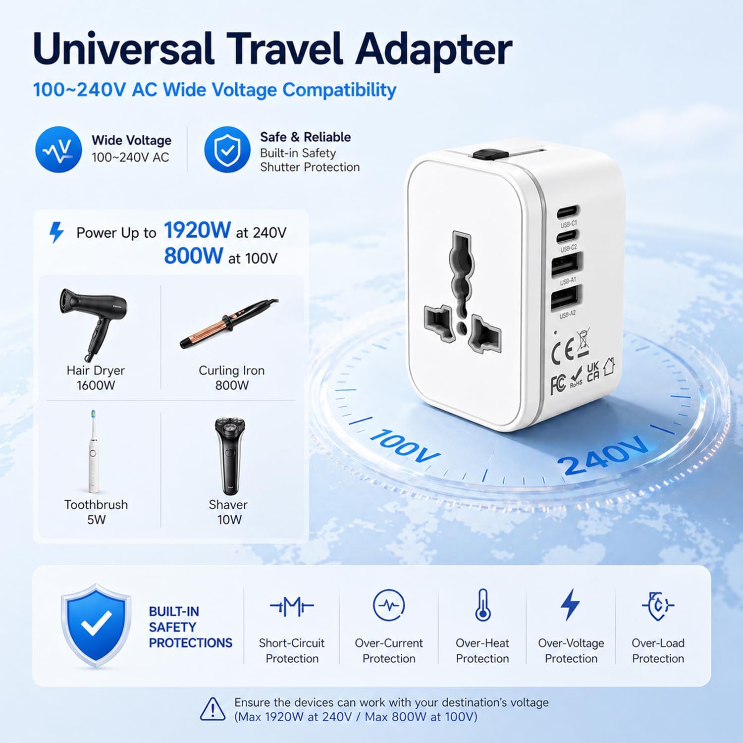 Thumbnail 4 de Universal Travel Adapter with 2 USB-C, 2 USB-A and 1 Universal Outlet