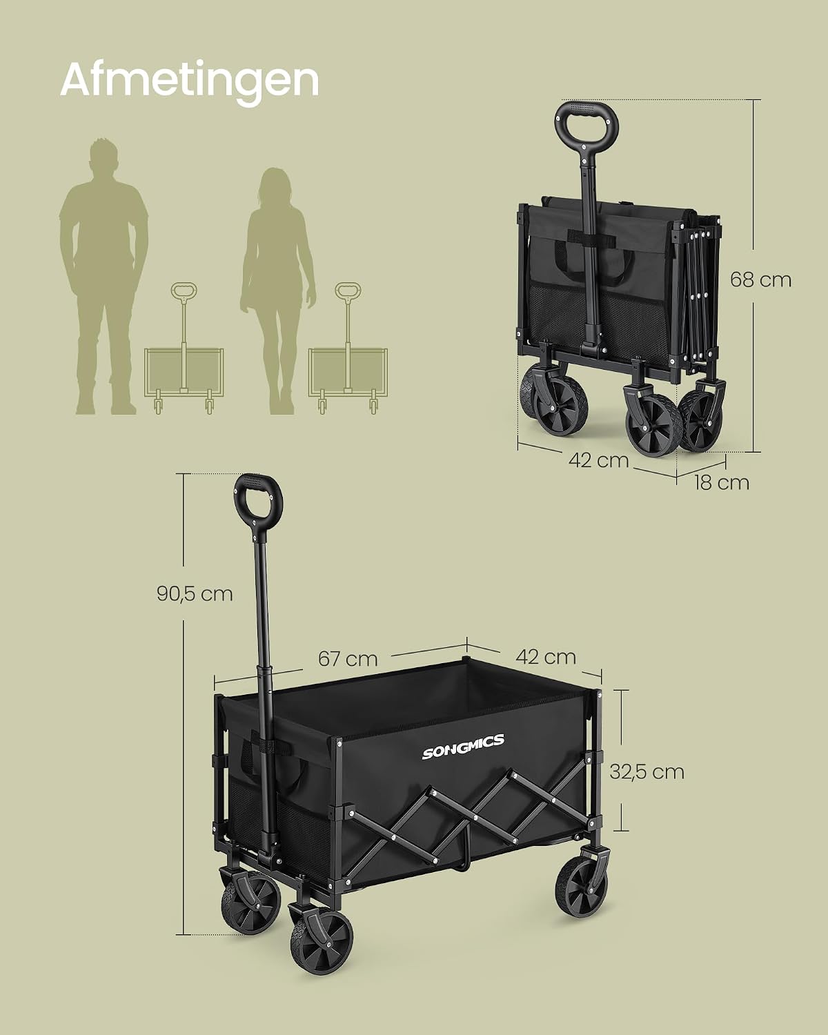 Thumbnail 6 de SONGMICS GFW909B01 opvouwbare handkar, 90 liter, met vier wielen