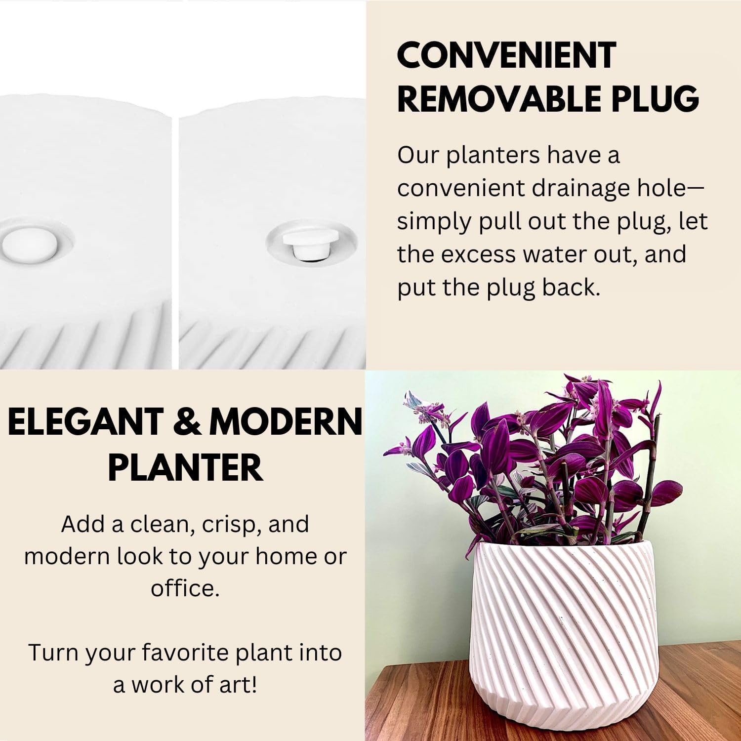 Detalle de Fox & Fern PP-MUTI-L-SA Plant Pots, Set of 2, Matte White Polystone