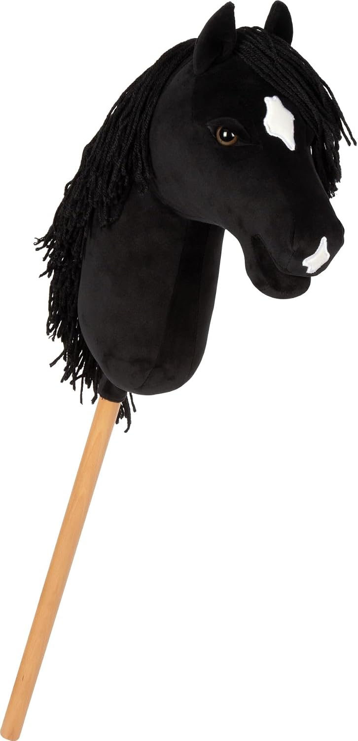 Detalle de Small Foot Hobby Horse Eddie Nero: cavalluccio con bastone in legno rimovibile e criniera da acconciare