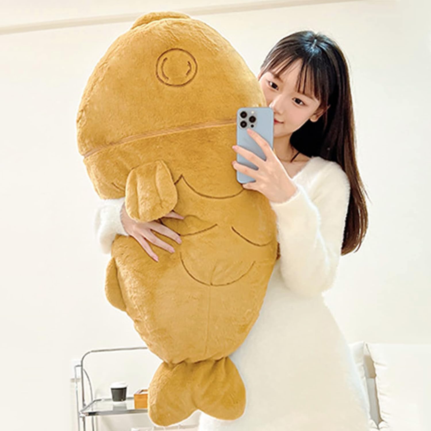 Detalle de Shownicer Plüschtier Katze Kuscheltier 2-in-1 Fisch-Kätzchen-Kissen – 80 cm