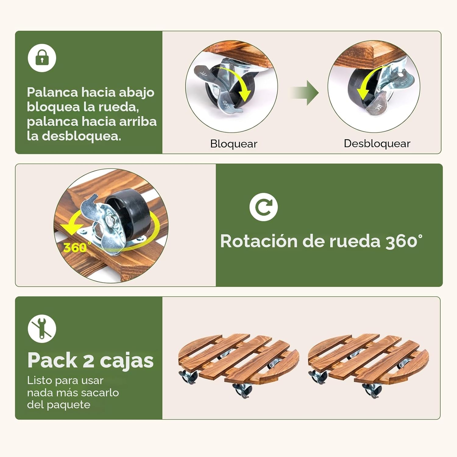 Detalle de Bamworld soportes para plantas con ruedas