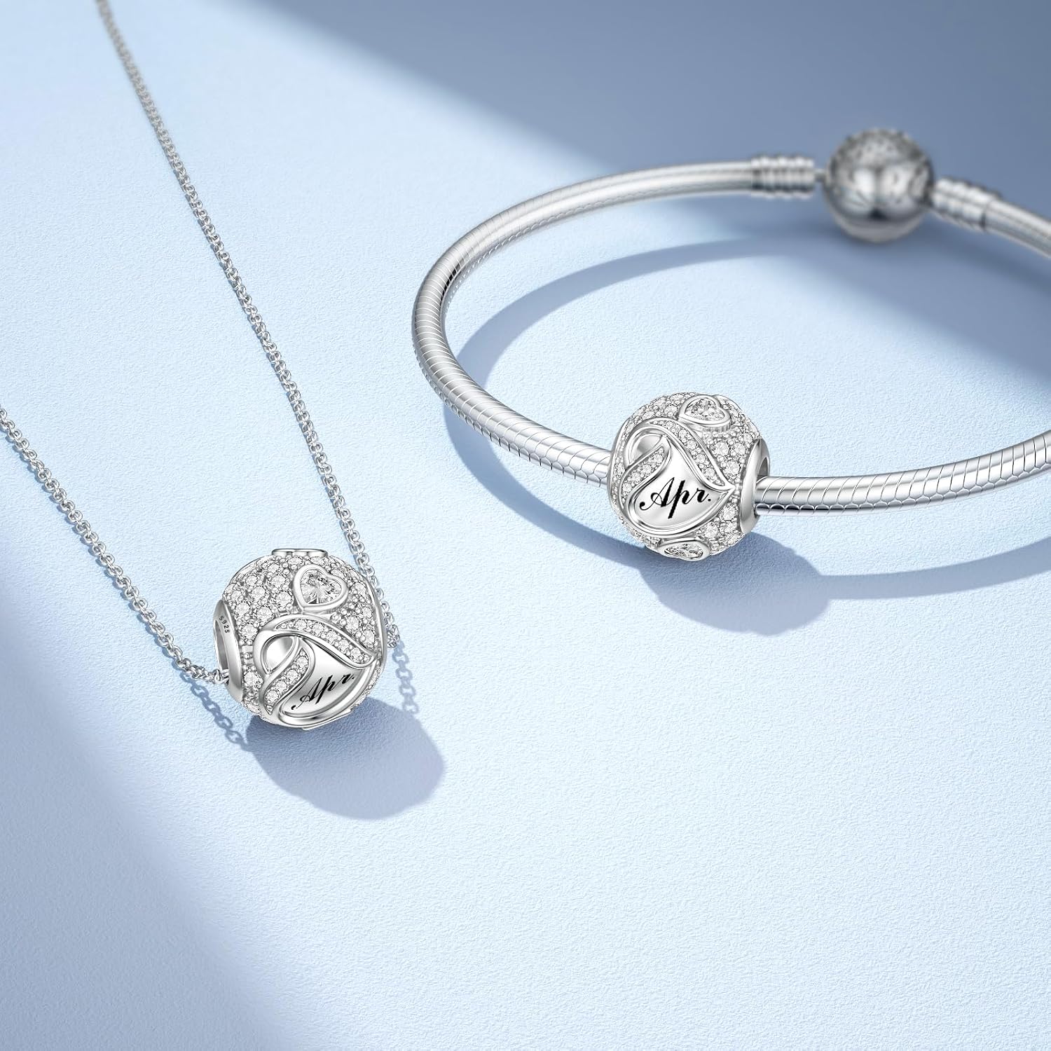 Detalle de LANBEIDE Geburtsstein Charm für Pandora (925 Sterlingsilber) – April mit eingraviertem Monat